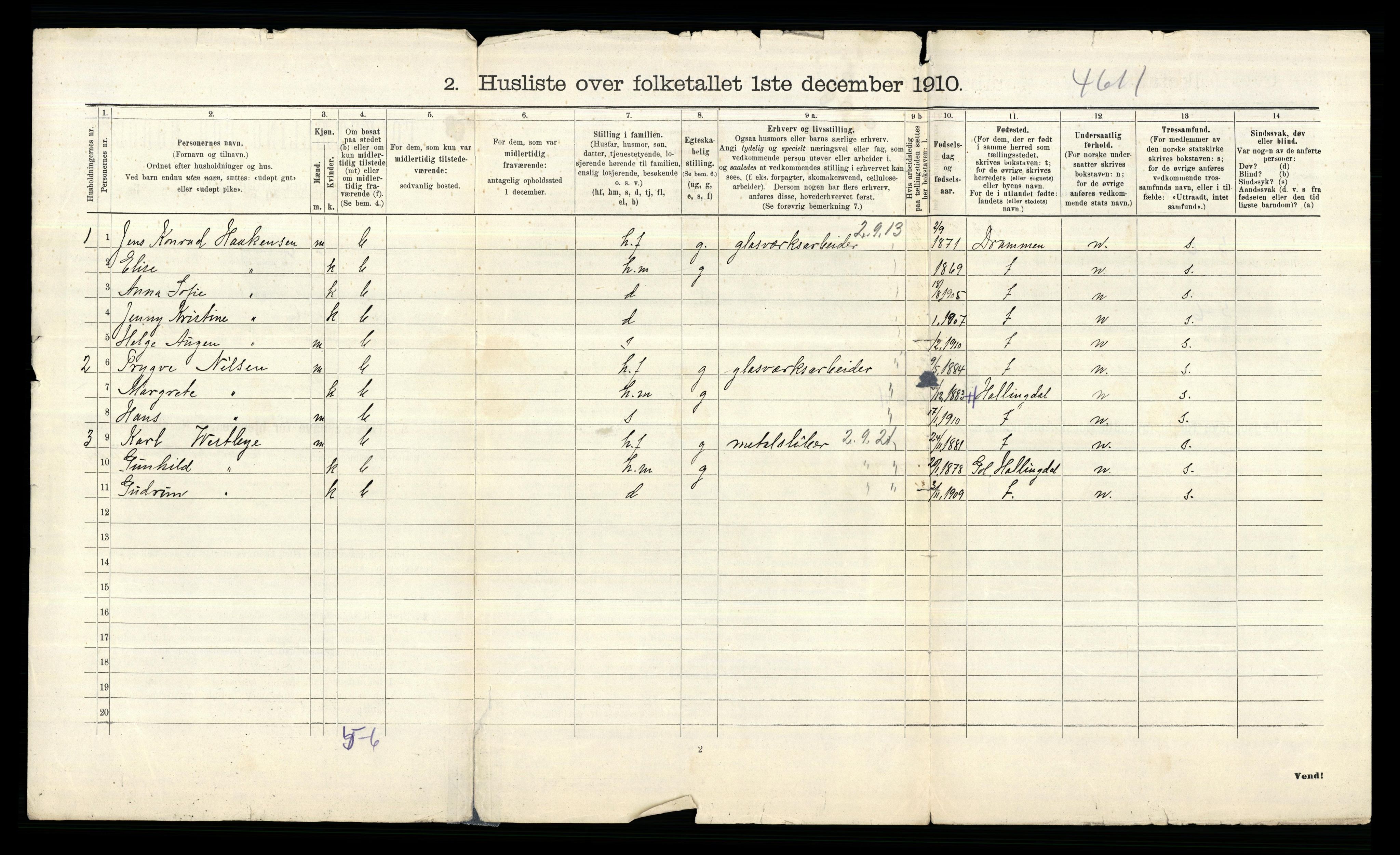 RA, 1910 census for Bærum, 1910, p. 1196