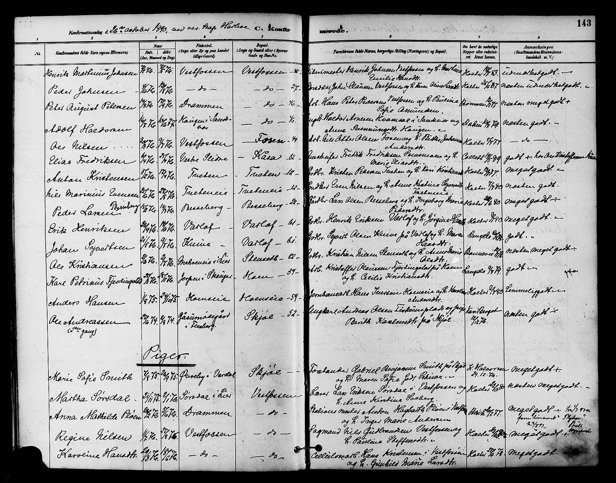 Eiker kirkebøker, AV/SAKO-A-4/F/Fb/L0002: Parish register (official) no. II 2, 1889-1896, p. 143