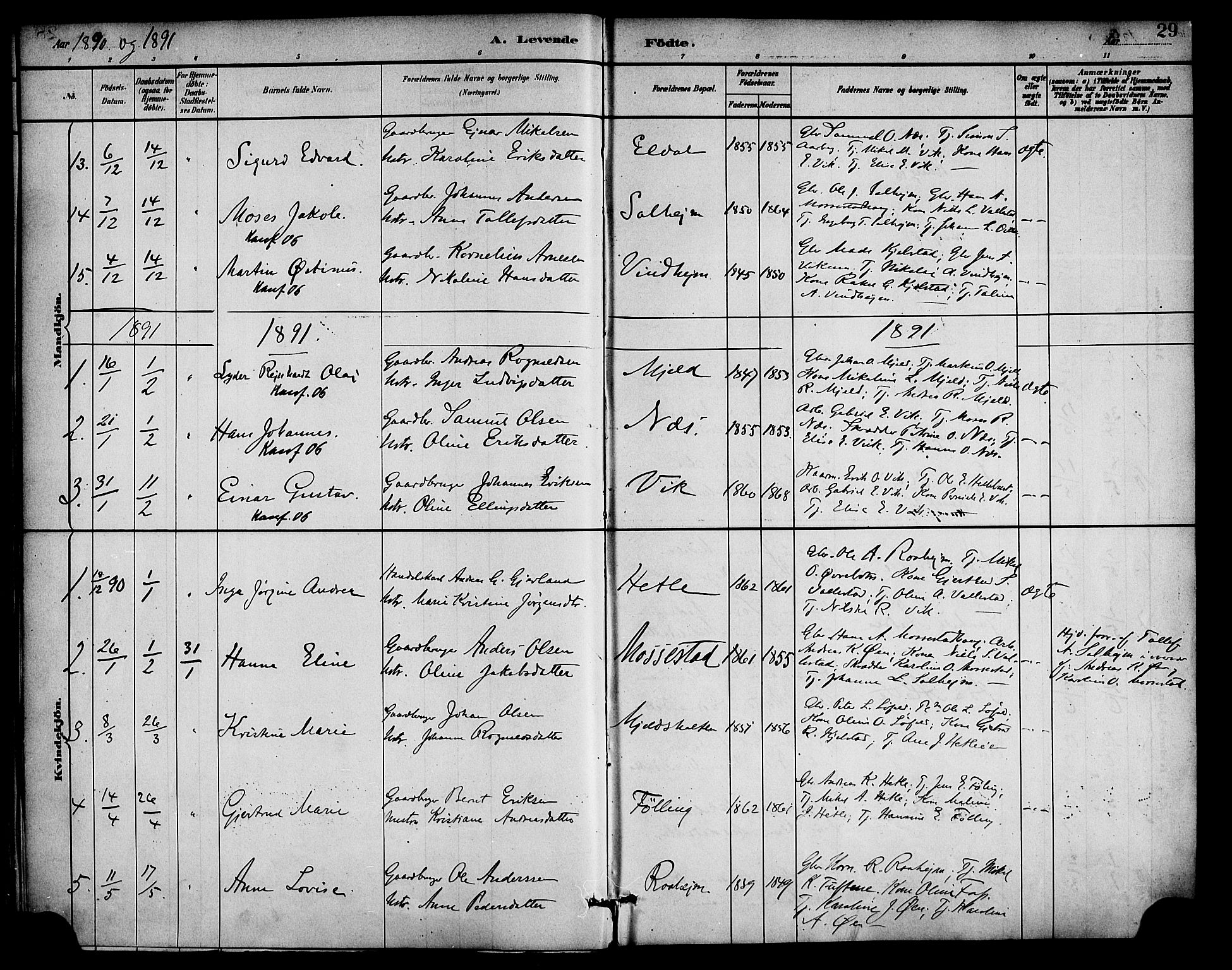 Gaular sokneprestembete, AV/SAB-A-80001/H/Haa: Parish register (official) no. D 1, 1882-1899, p. 29