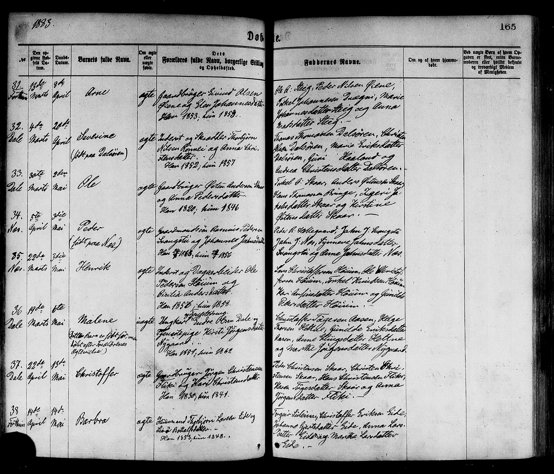 Luster sokneprestembete, AV/SAB-A-81101/H/Haa/Haaa/L0010: Parish register (official) no. A 10, 1871-1886, p. 165