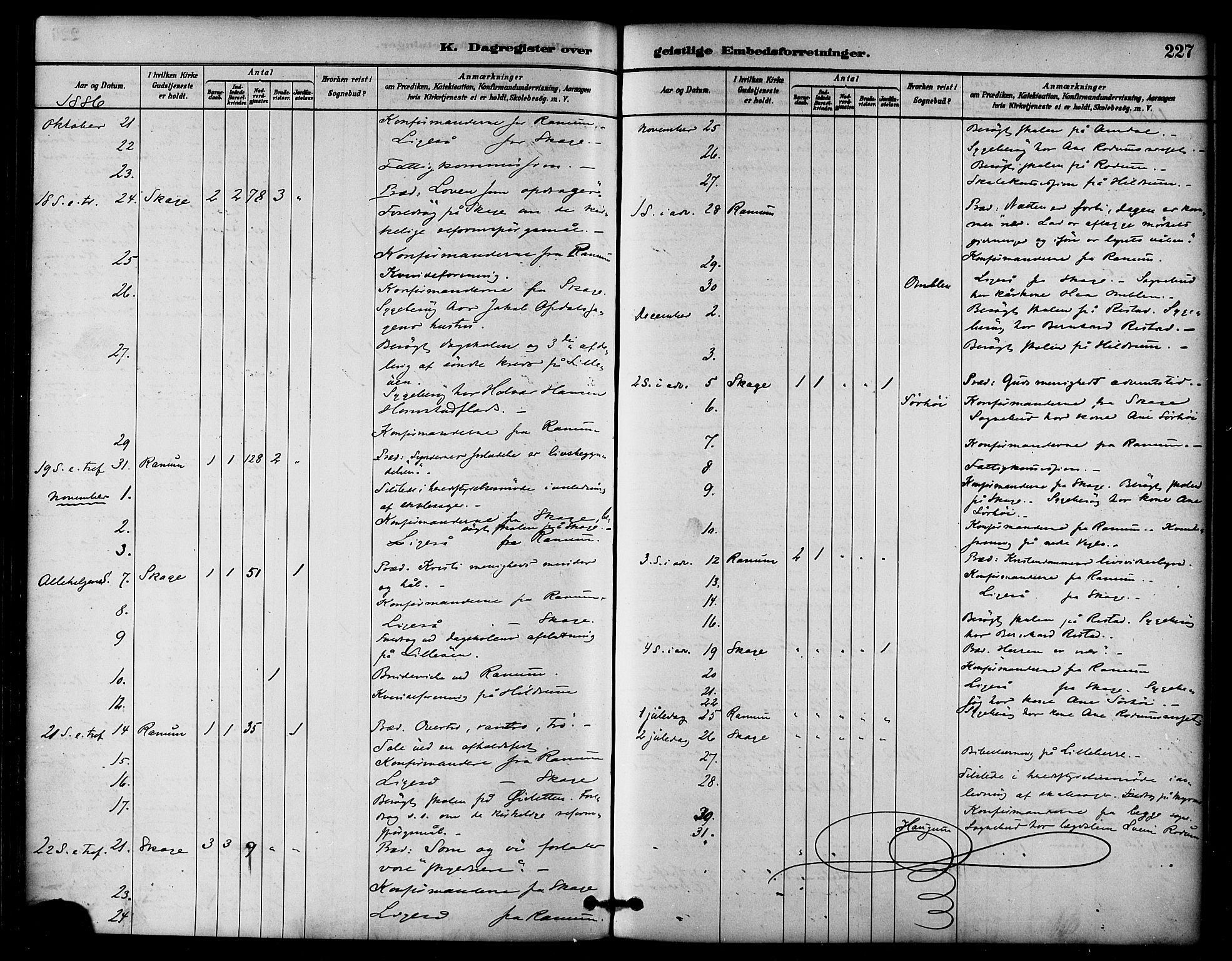 Ministerialprotokoller, klokkerbøker og fødselsregistre - Nord-Trøndelag, SAT/A-1458/764/L0555: Parish register (official) no. 764A10, 1881-1896, p. 227