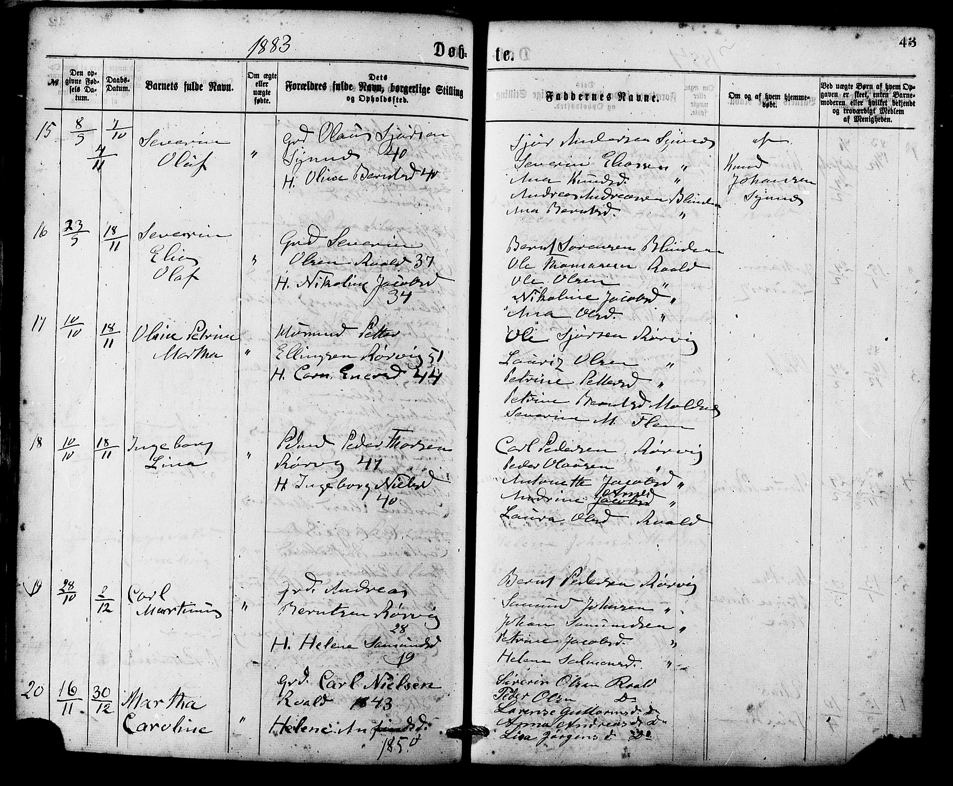 Ministerialprotokoller, klokkerbøker og fødselsregistre - Møre og Romsdal, AV/SAT-A-1454/537/L0519: Parish register (official) no. 537A03, 1876-1889, p. 43