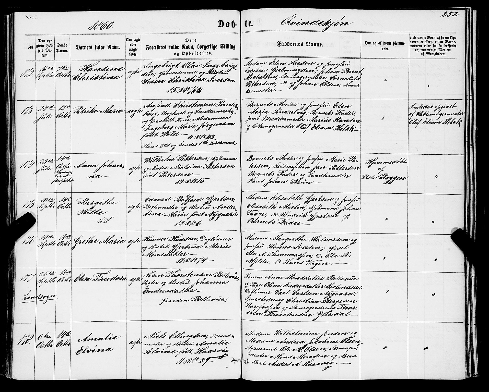 Domkirken sokneprestembete, AV/SAB-A-74801/H/Haa/L0021: Parish register (official) no. B 4, 1859-1871, p. 252