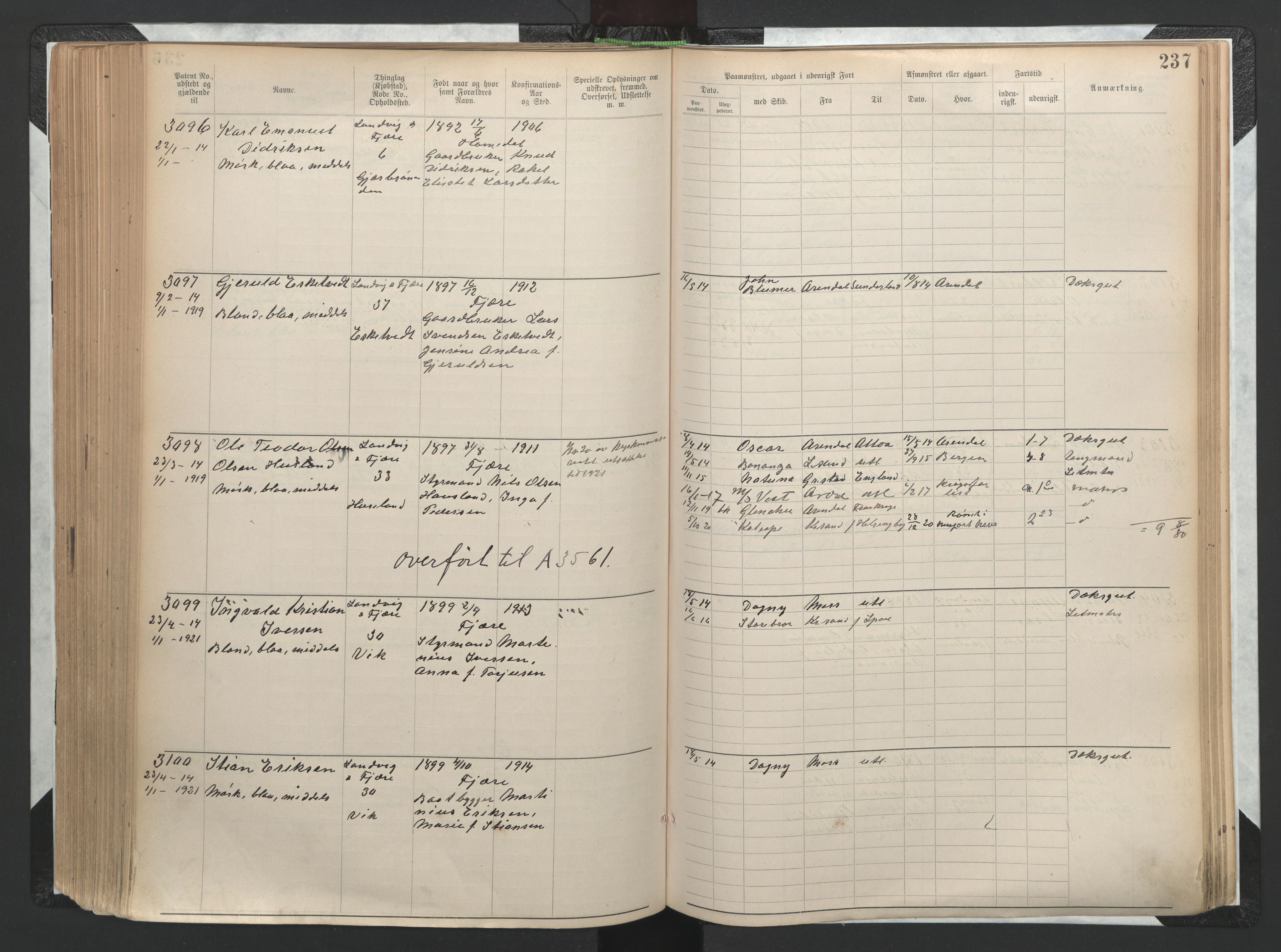 Grimstad mønstringskrets, AV/SAK-2031-0013/F/Fa/L0002: Annotasjonsrulle nr 1921-3452 med register, F-2, 1892-1948, p. 269