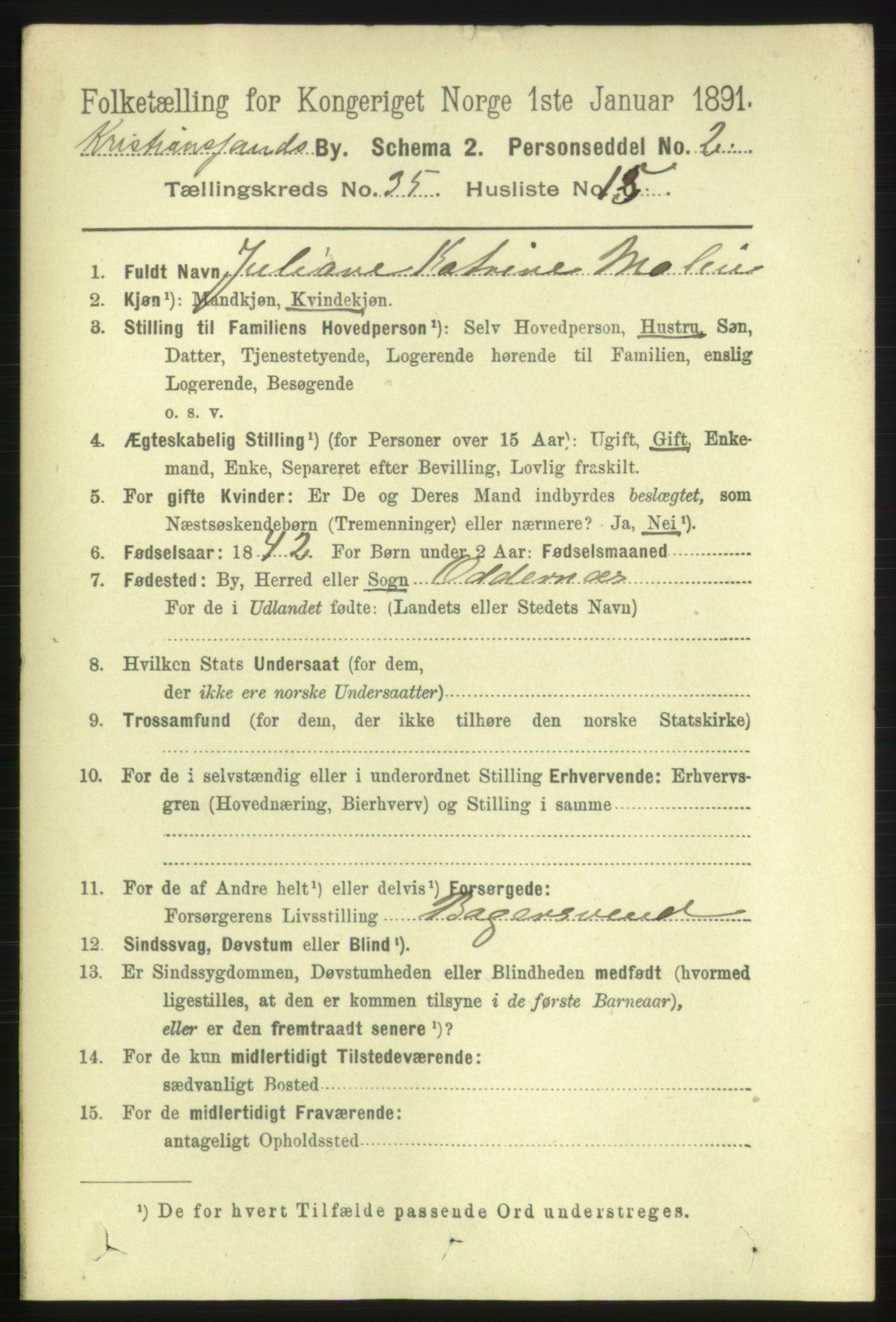 RA, 1891 census for 1001 Kristiansand, 1891, p. 11210