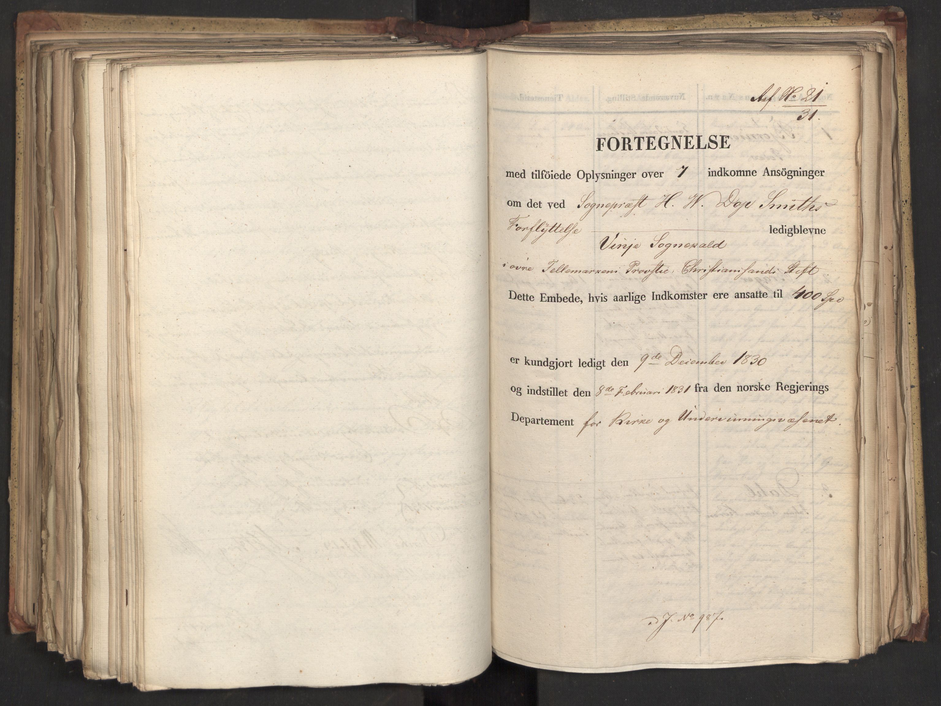 Statsrådsavdelingen i Stockholm, AV/RA-S-1003/D/Da/L0069: Regjeringsinnstillinger nr. 877-1046, 1831, p. 393