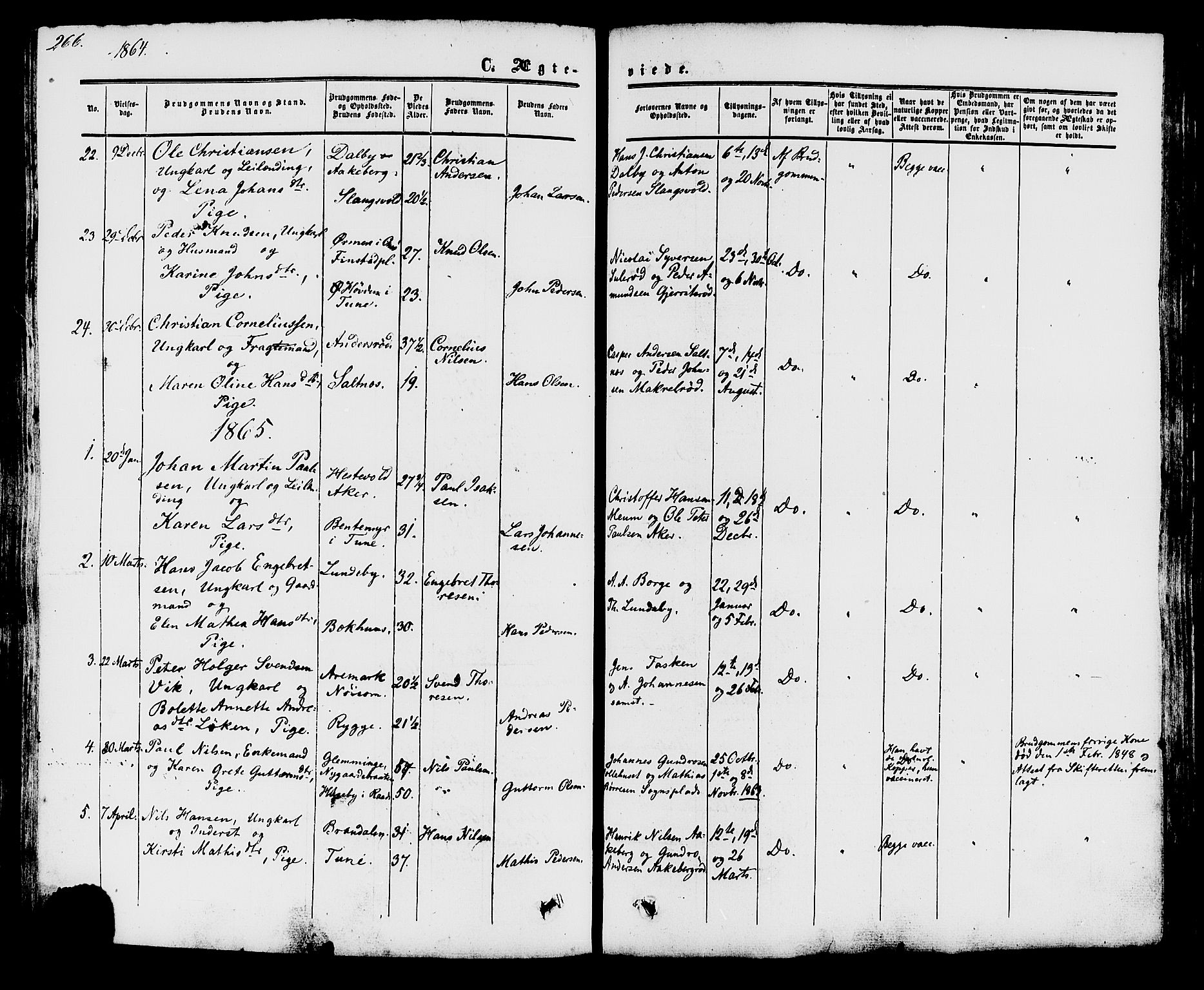 Råde prestekontor kirkebøker, AV/SAO-A-2009/F/Fa/L0006: Parish register (official) no. 6, 1854-1877, p. 266