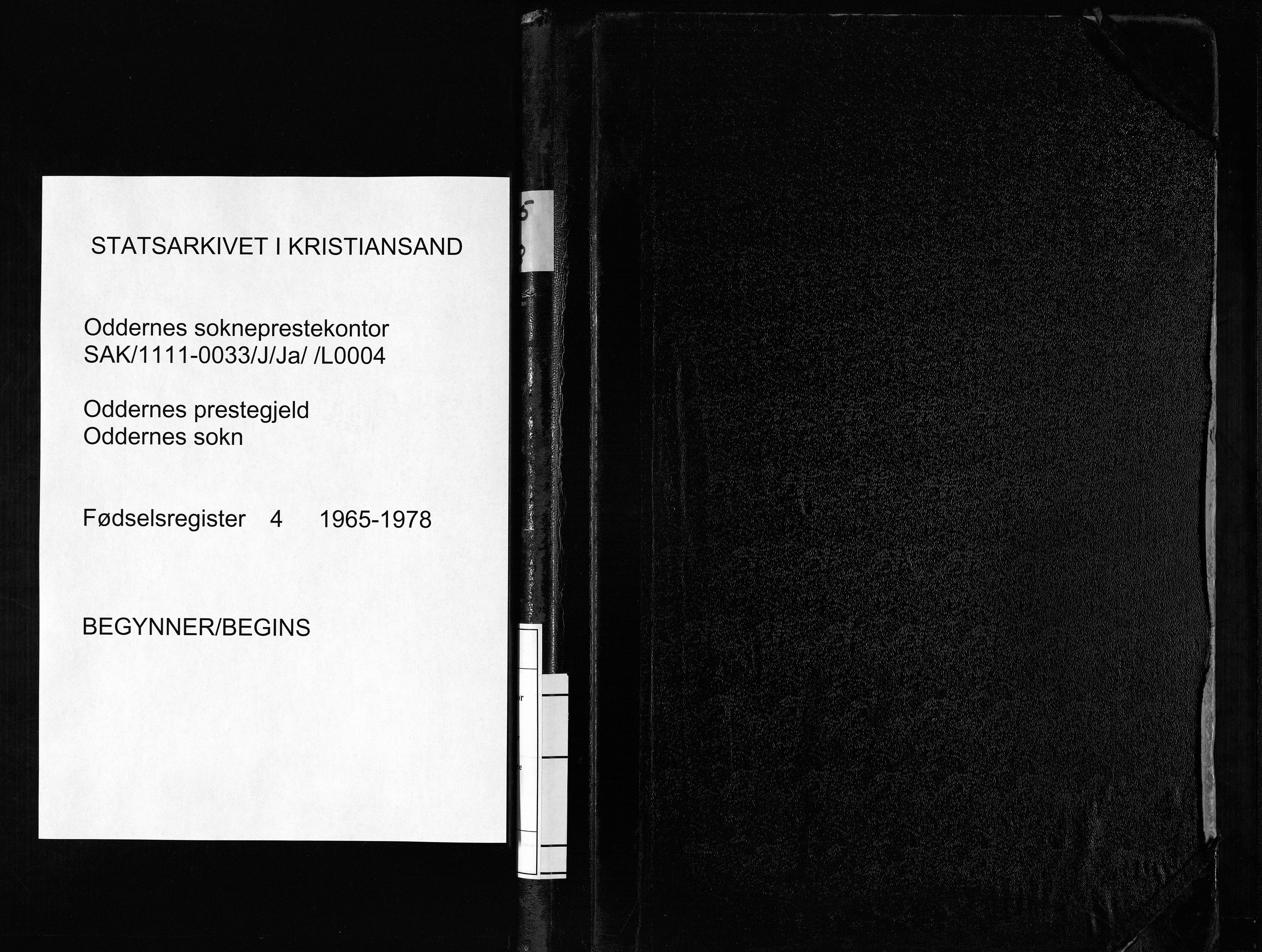 Oddernes sokneprestkontor, SAK/1111-0033/J/Ja/L0004: Birth register no. 4, 1965-1978