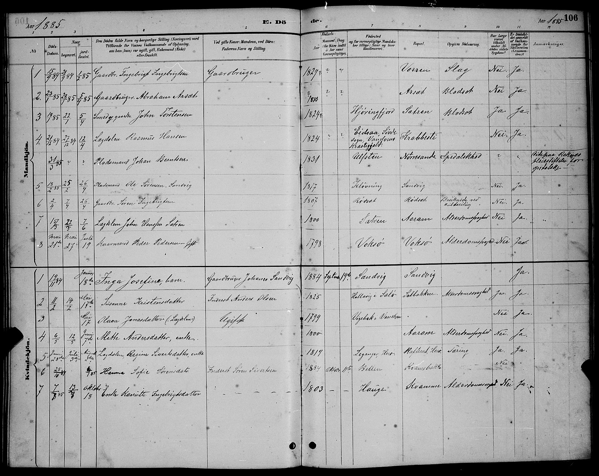 Ministerialprotokoller, klokkerbøker og fødselsregistre - Møre og Romsdal, SAT/A-1454/503/L0048: Parish register (copy) no. 503C03, 1885-1893, p. 106