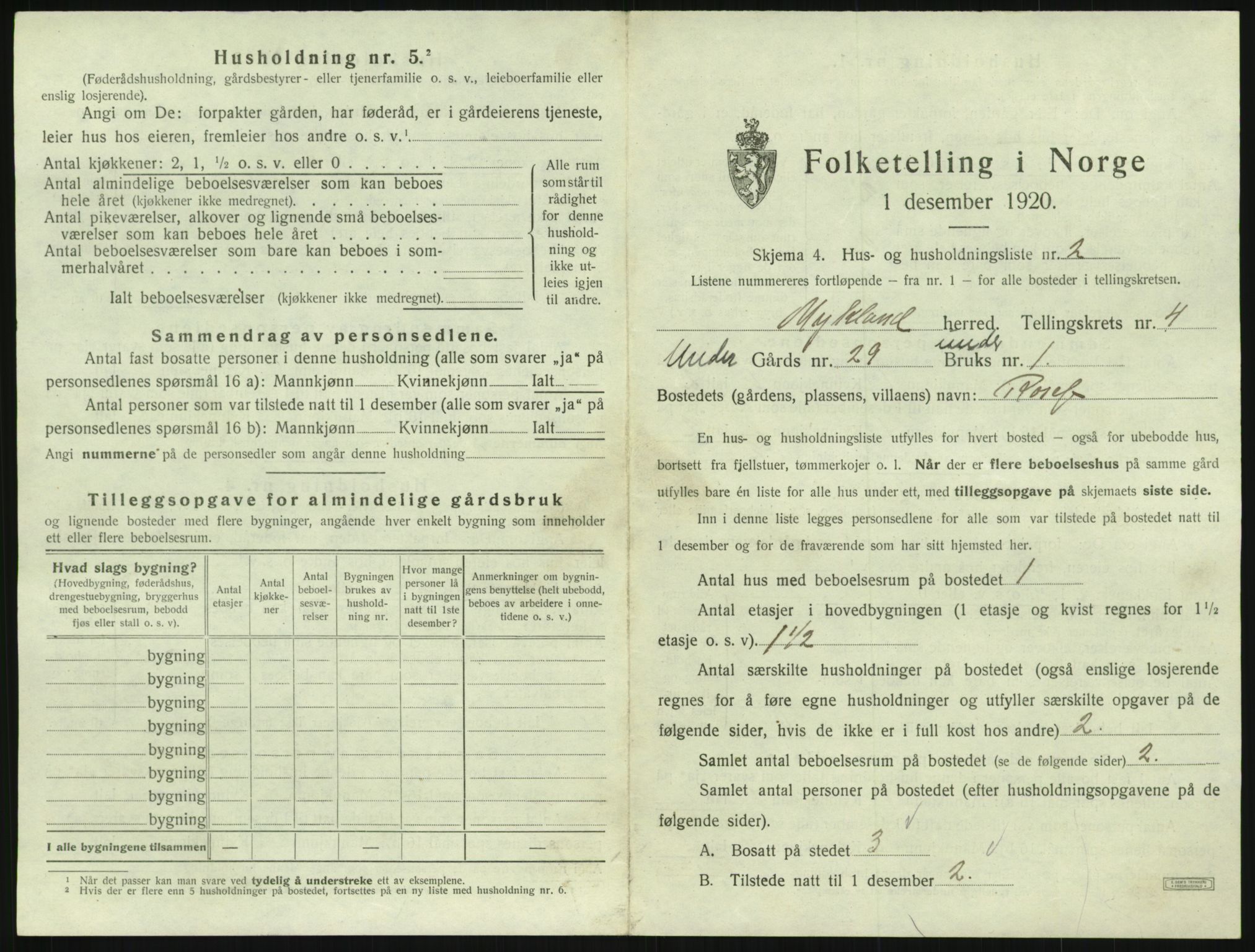 SAK, 1920 census for Mykland, 1920, p. 194