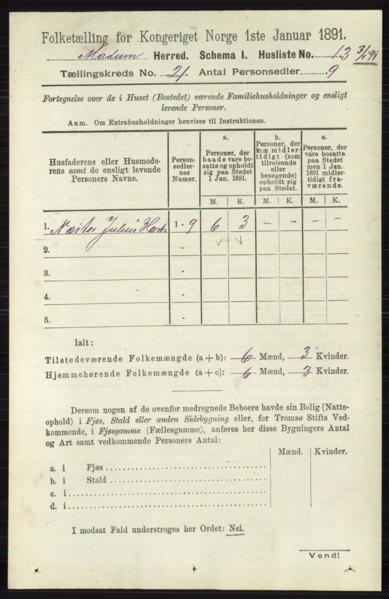 RA, 1891 census for 0623 Modum, 1891, p. 8075