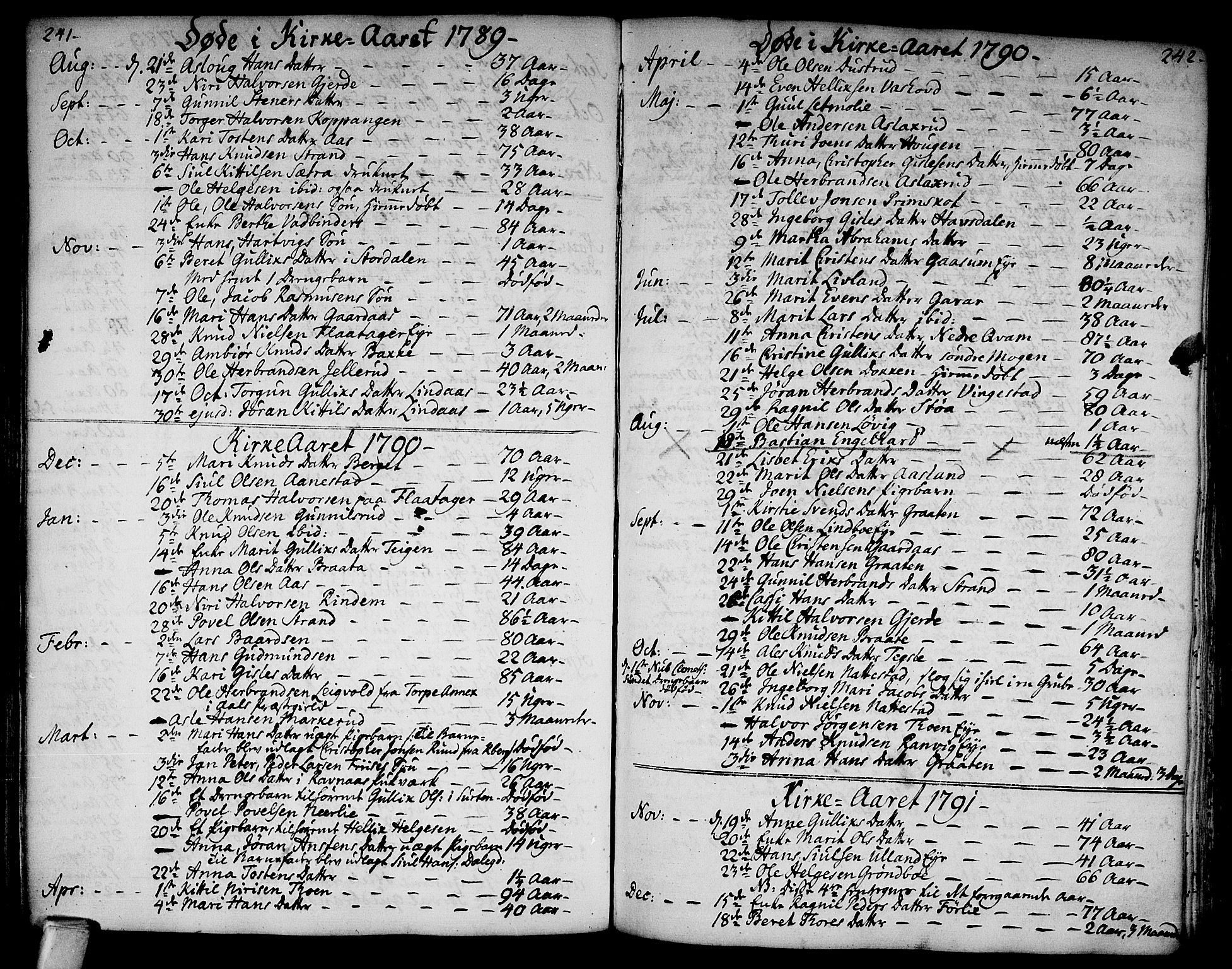 Flesberg kirkebøker, SAKO/A-18/F/Fa/L0003: Parish register (official) no. I 3, 1748-1790, p. 241-242