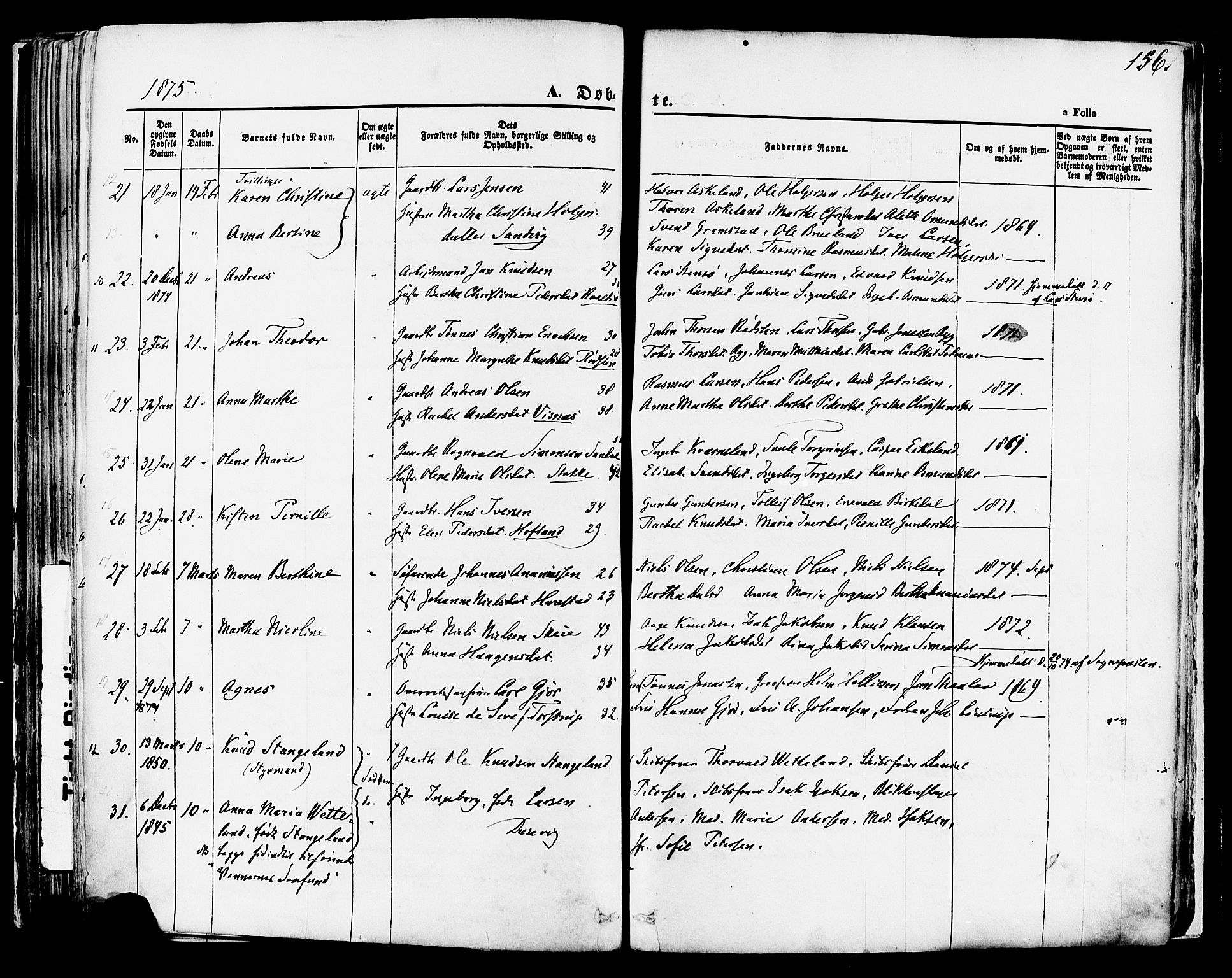 Hetland sokneprestkontor, SAST/A-101826/30/30BA/L0003: Parish register (official) no. A 3, 1862-1876, p. 156