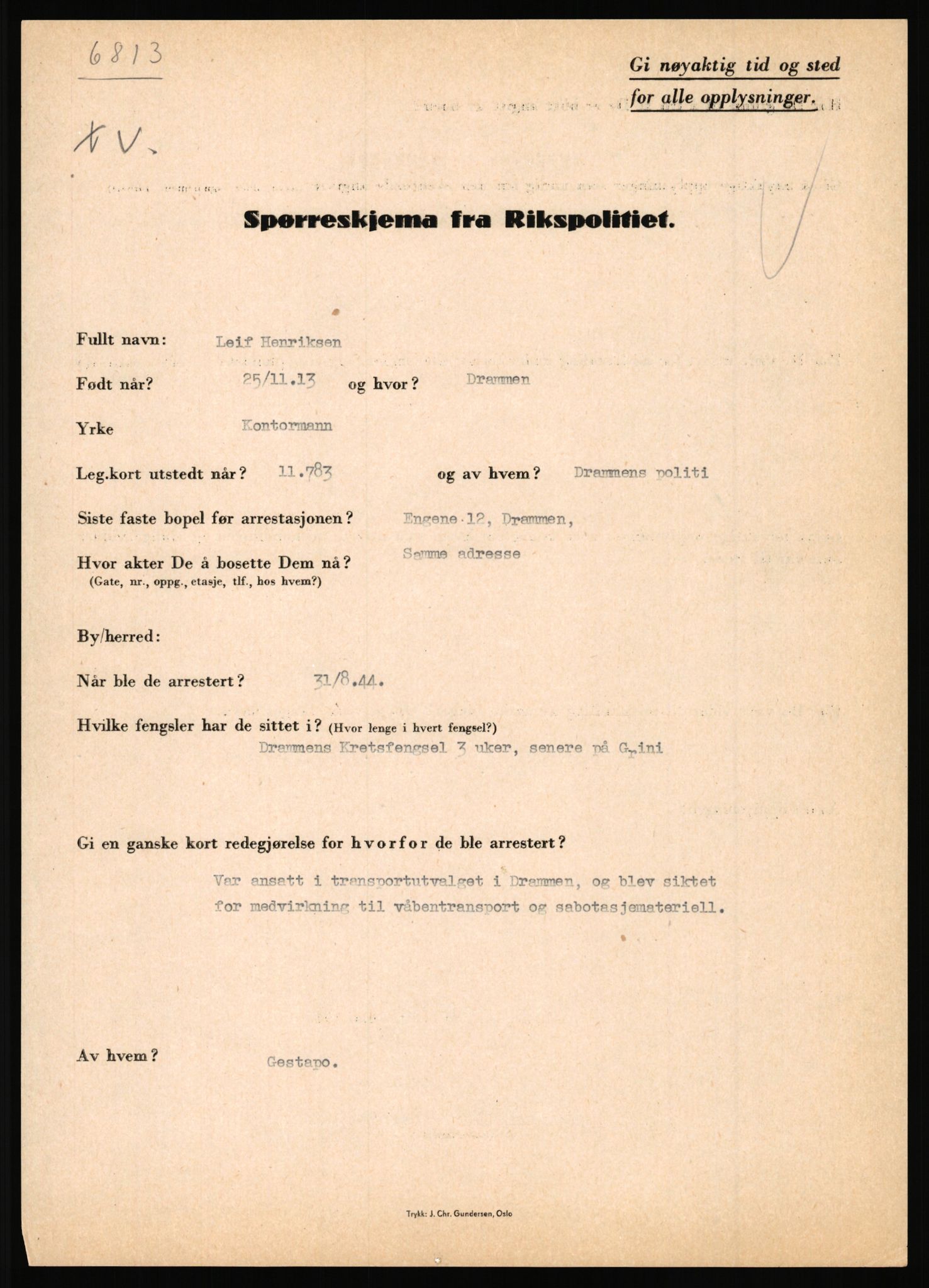 Rikspolitisjefen, AV/RA-S-1560/L/L0007: Heen, Erik C. - Iversen, Trygve, 1940-1945, p. 85