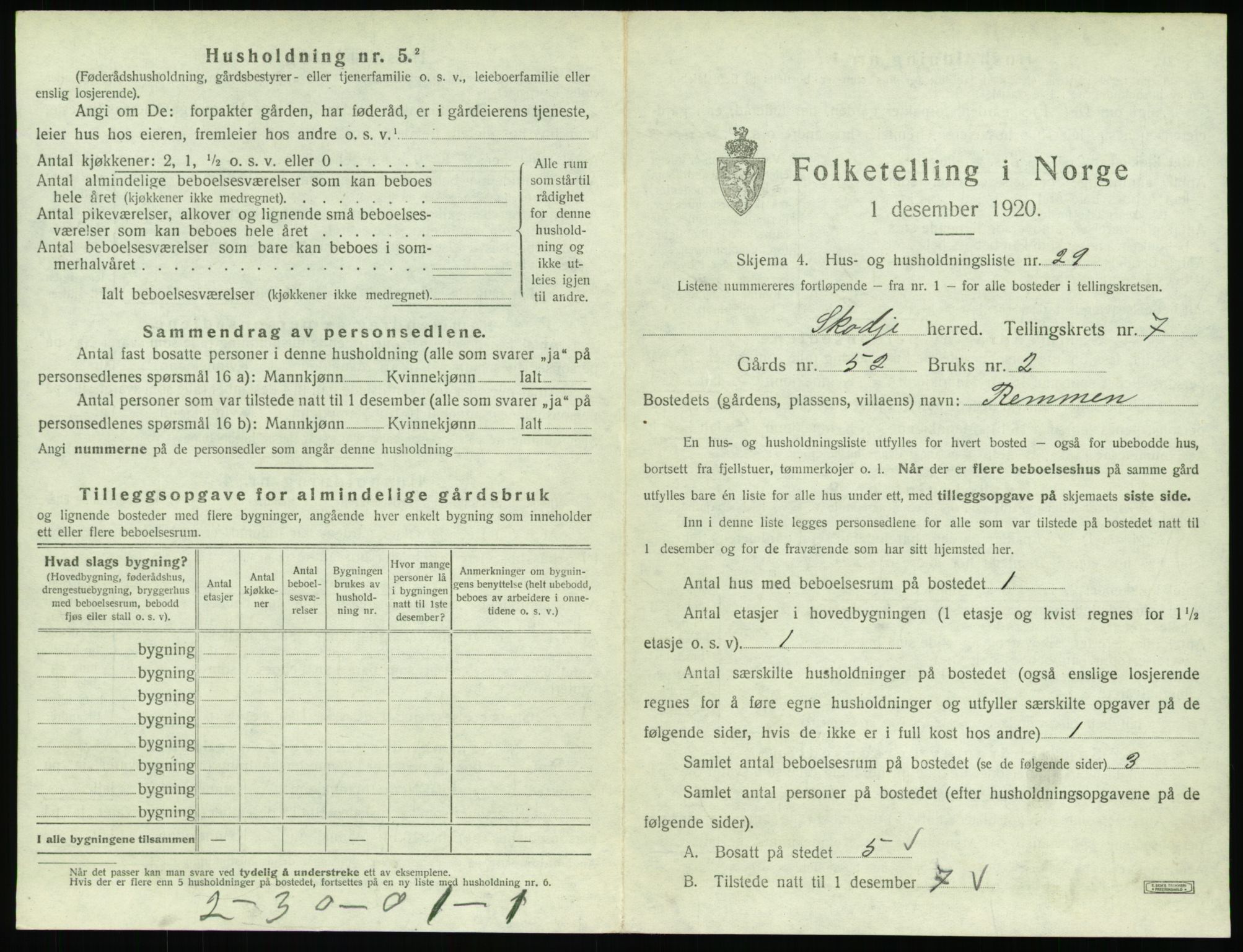 SAT, 1920 census for Skodje, 1920, p. 521