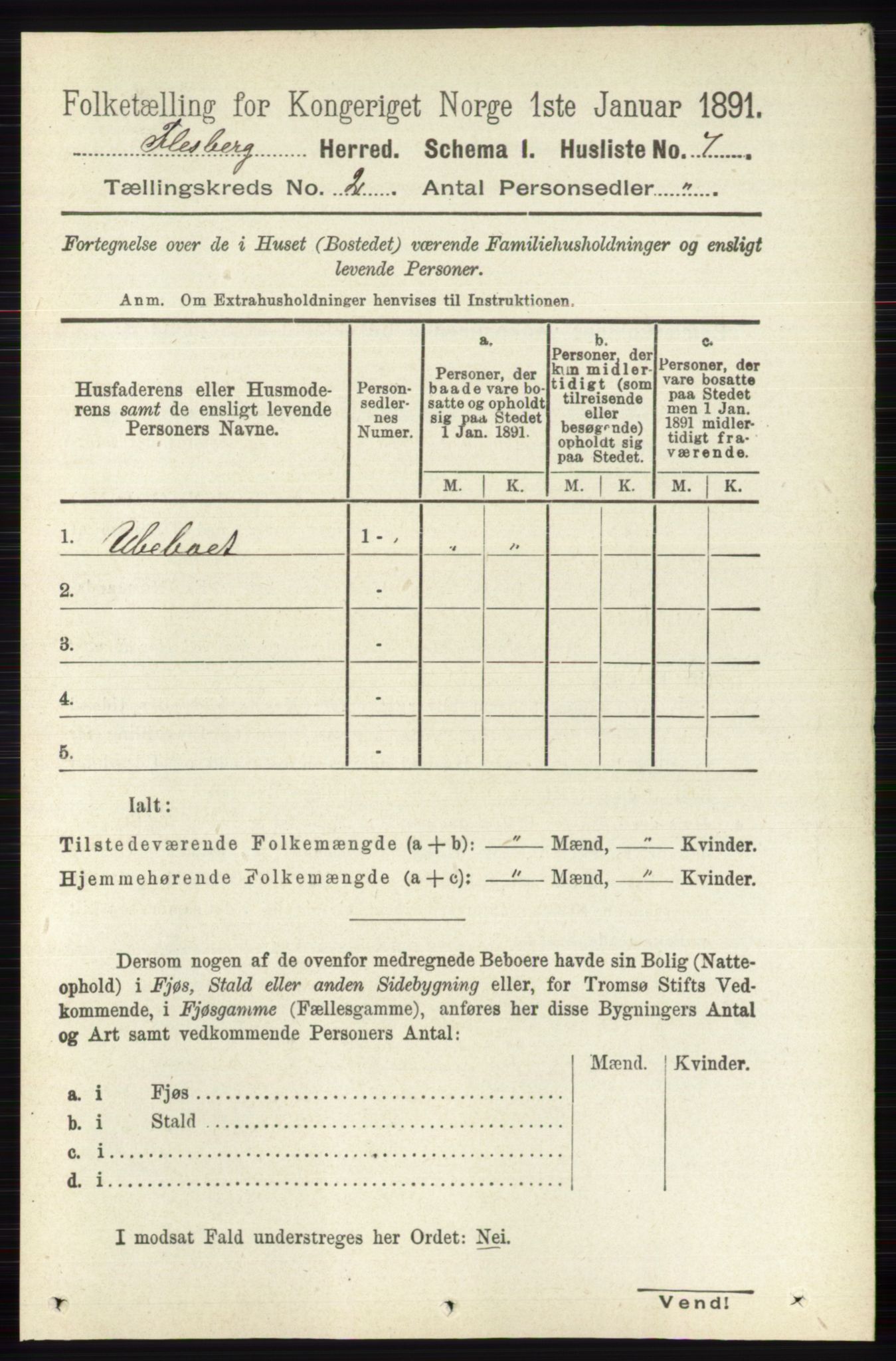 RA, 1891 census for 0631 Flesberg, 1891, p. 222