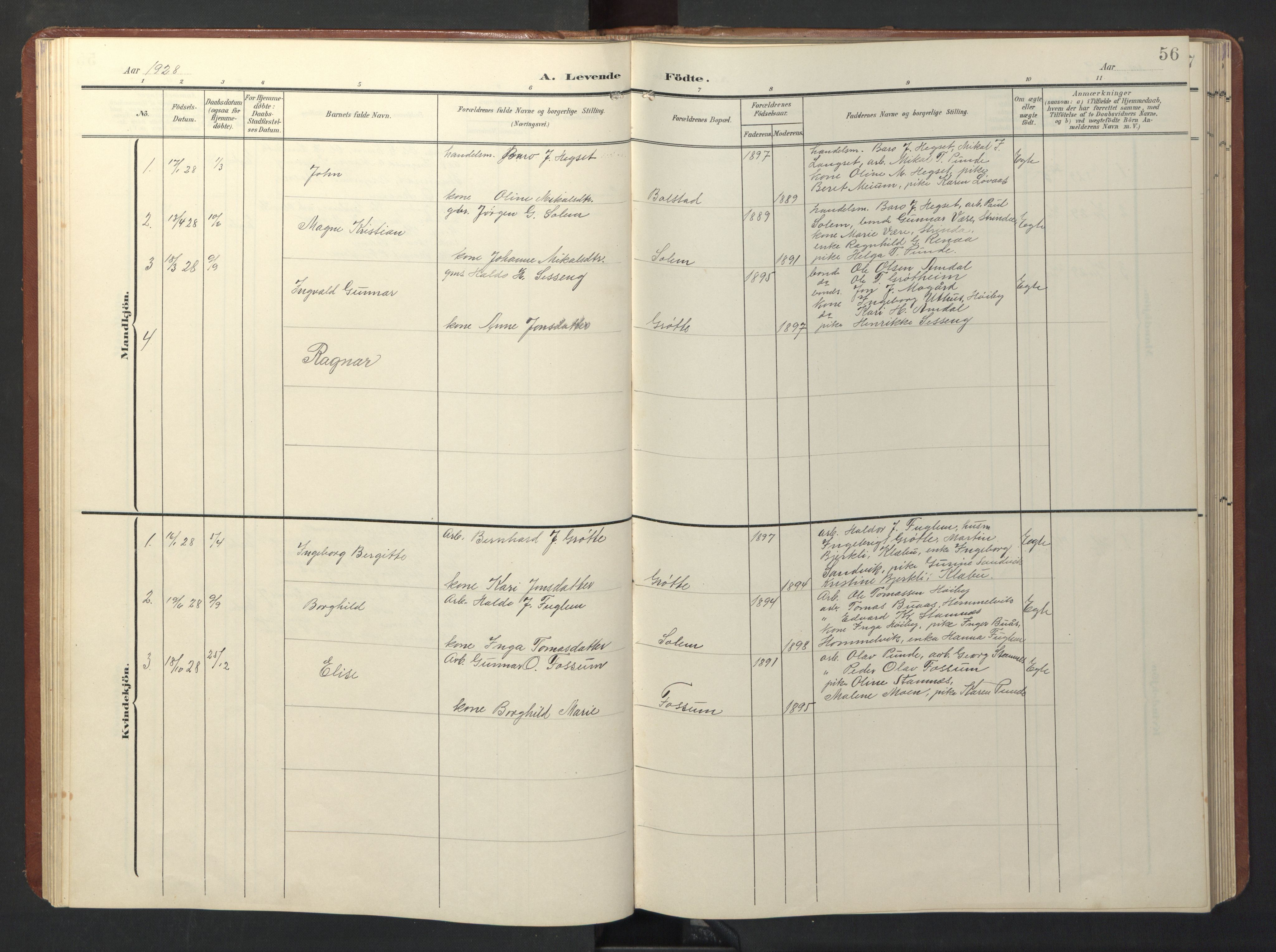 Ministerialprotokoller, klokkerbøker og fødselsregistre - Sør-Trøndelag, SAT/A-1456/696/L1161: Parish register (copy) no. 696C01, 1902-1950, p. 56