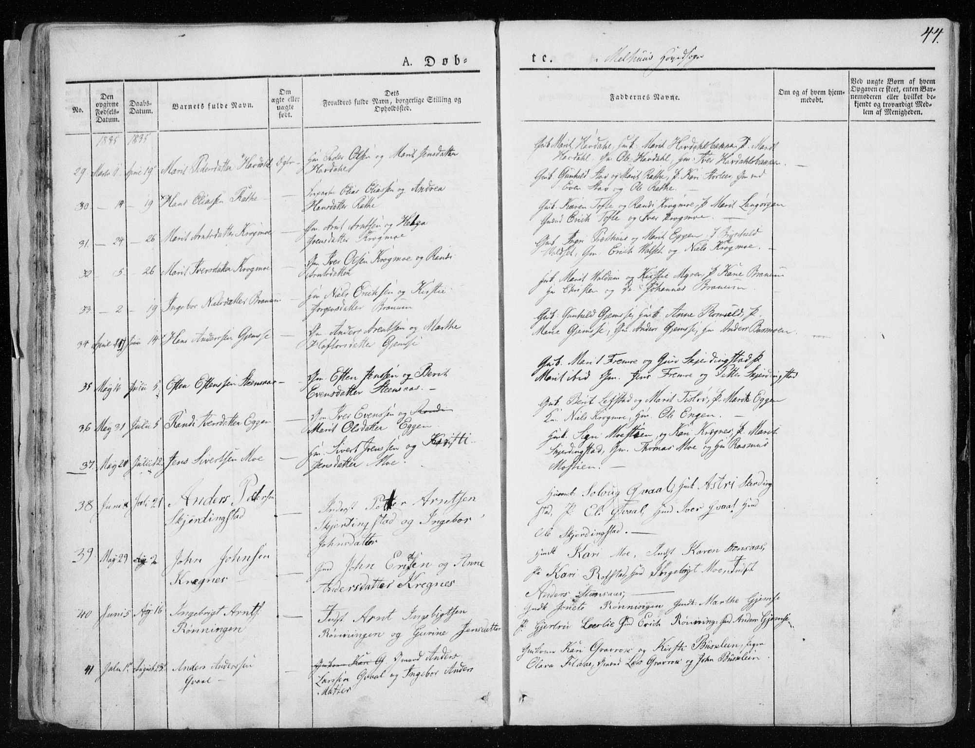 Ministerialprotokoller, klokkerbøker og fødselsregistre - Sør-Trøndelag, AV/SAT-A-1456/691/L1069: Parish register (official) no. 691A04, 1826-1841, p. 44