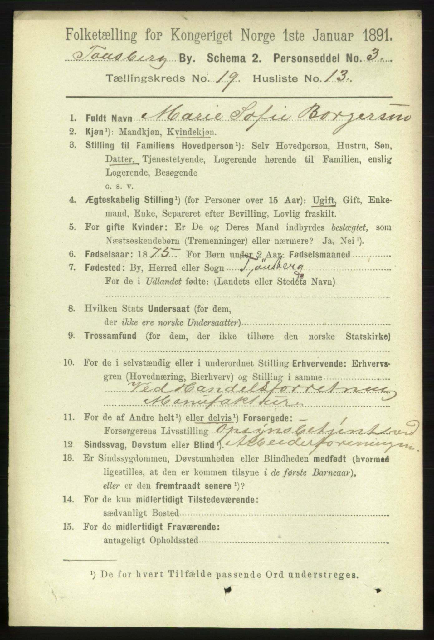 RA, 1891 census for 0705 Tønsberg, 1891, p. 5377
