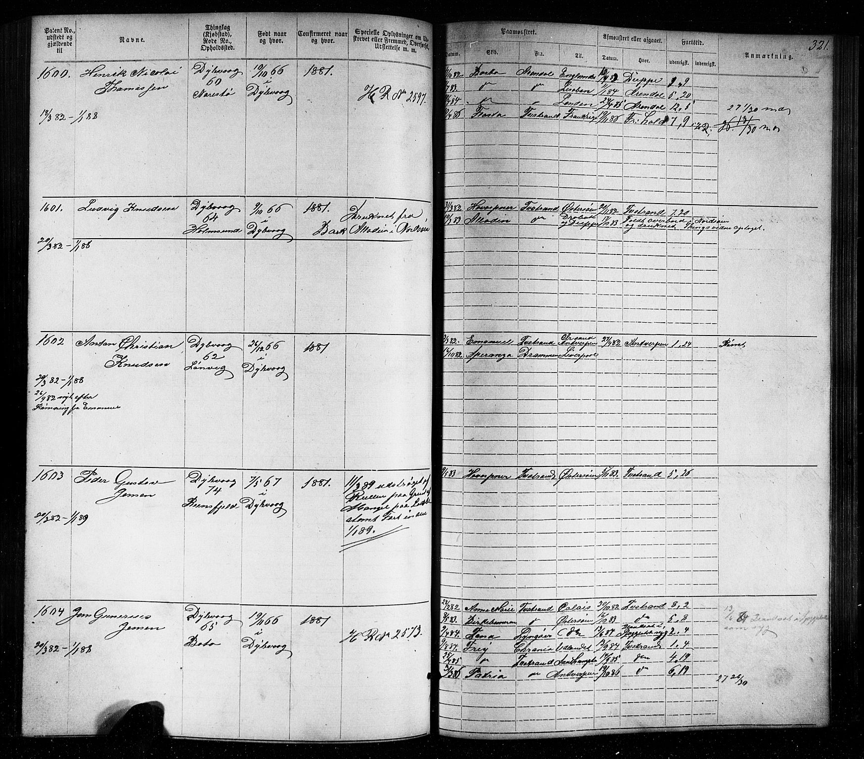 Tvedestrand mønstringskrets, SAK/2031-0011/F/Fa/L0003: Annotasjonsrulle nr 1-1905 med register, U-25, 1866-1886, p. 345