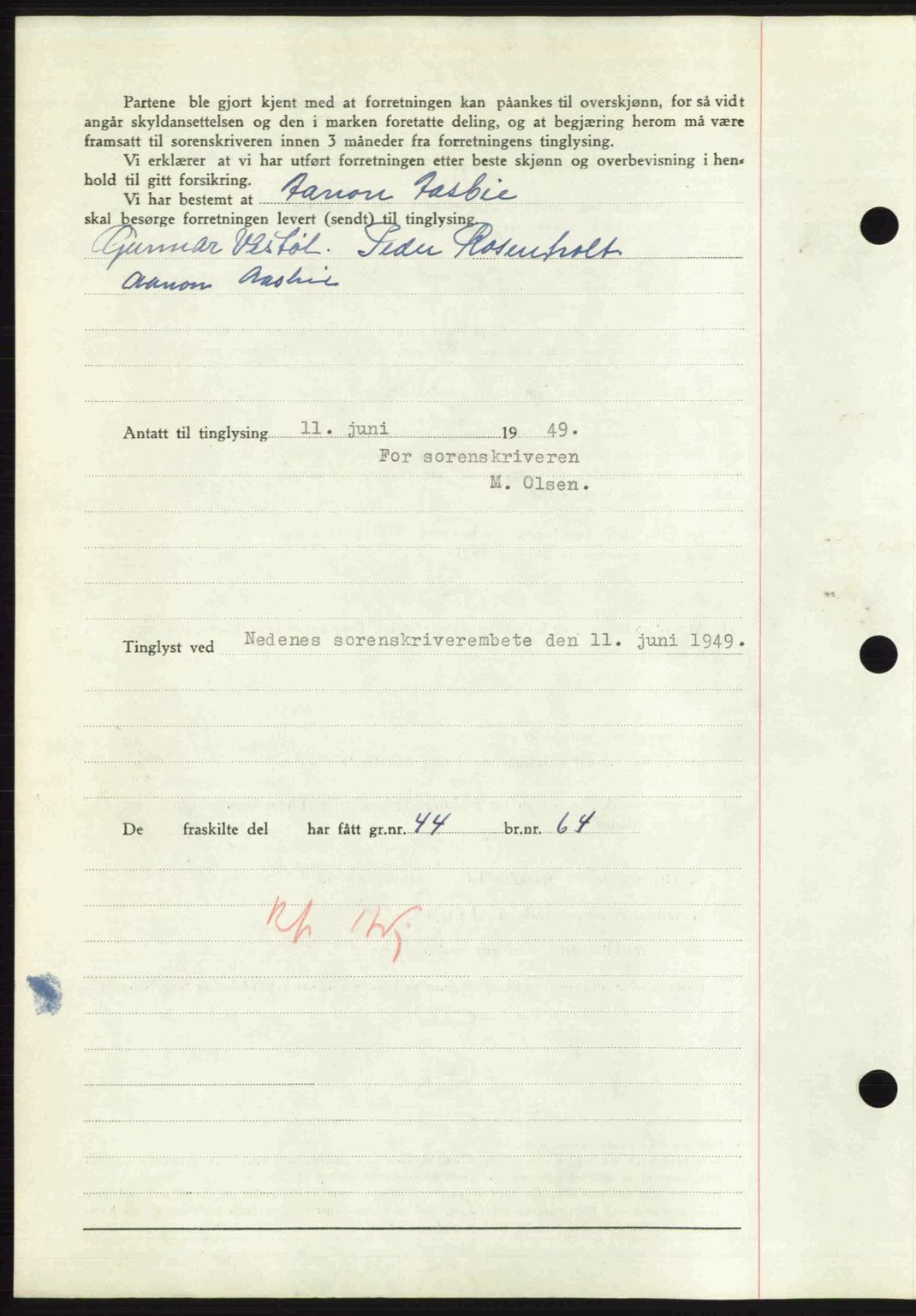 Nedenes sorenskriveri, SAK/1221-0006/G/Gb/Gba/L0060: Mortgage book no. A12, 1948-1949, Diary no: : 899/1949