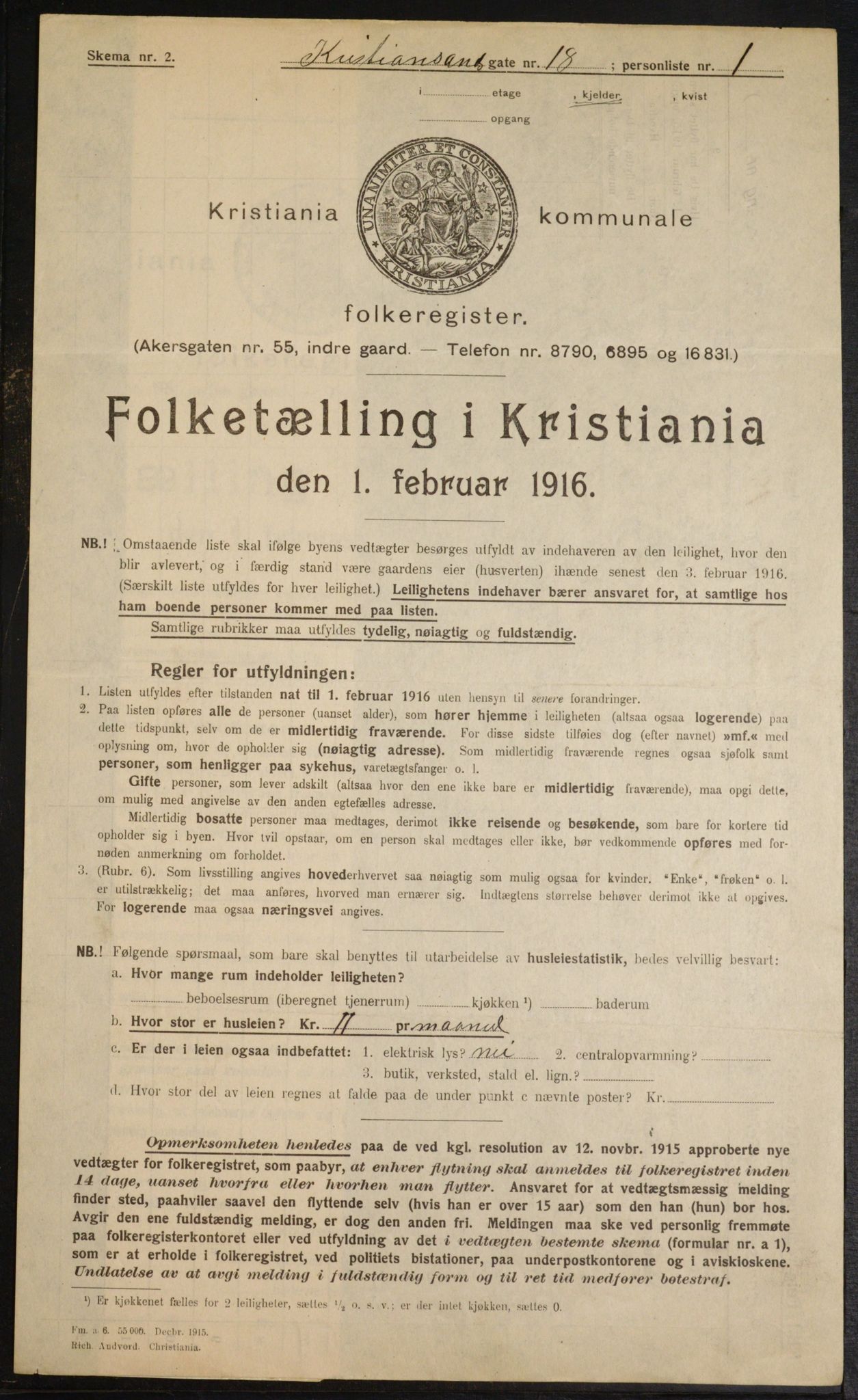 OBA, Municipal Census 1916 for Kristiania, 1916, p. 55634