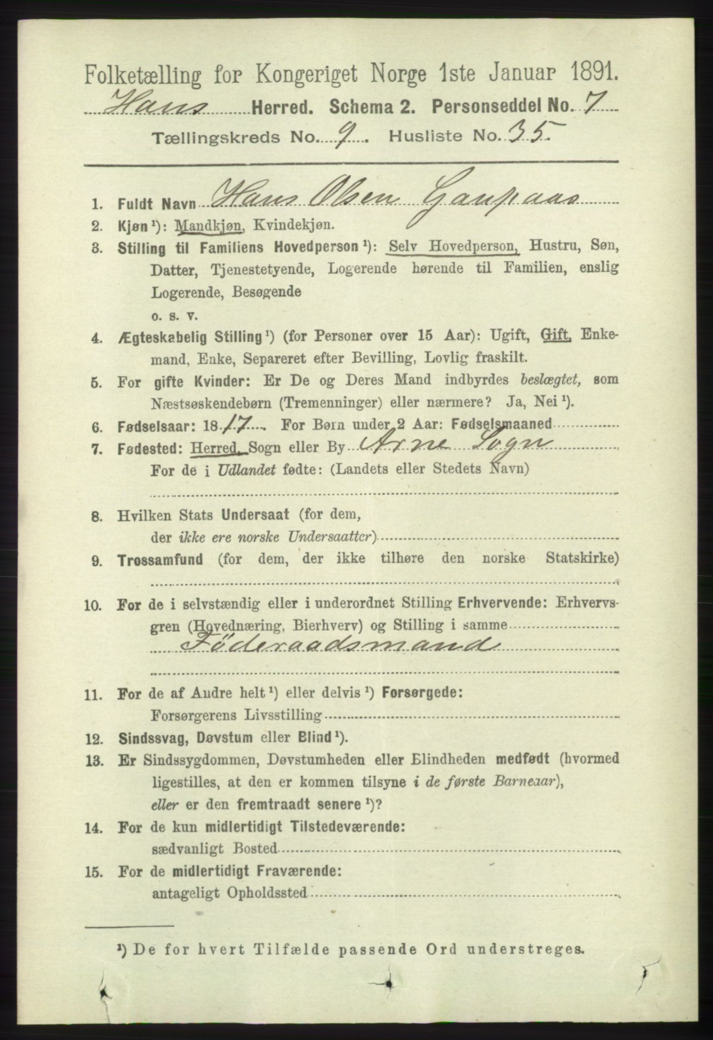 RA, 1891 census for 1250 Haus, 1891, p. 4078