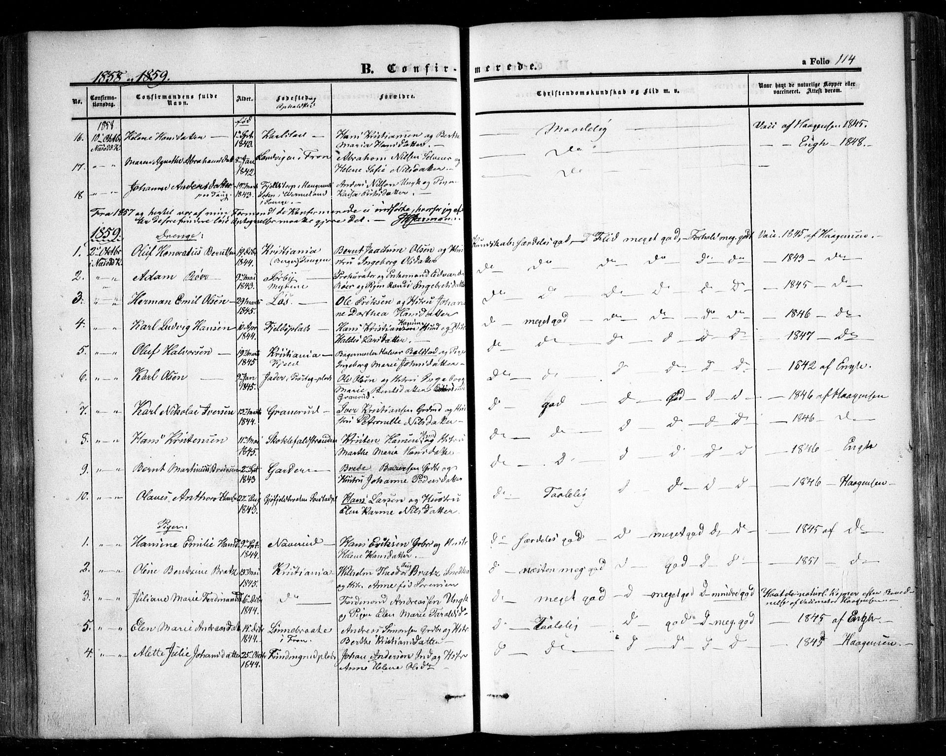 Nesodden prestekontor Kirkebøker, AV/SAO-A-10013/F/Fa/L0007: Parish register (official) no. I 7, 1848-1868, p. 114