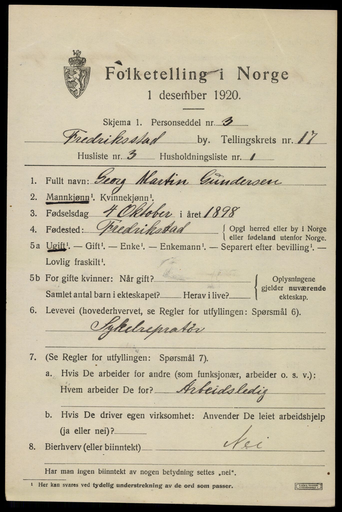 SAO, 1920 census for Fredrikstad, 1920, p. 38947