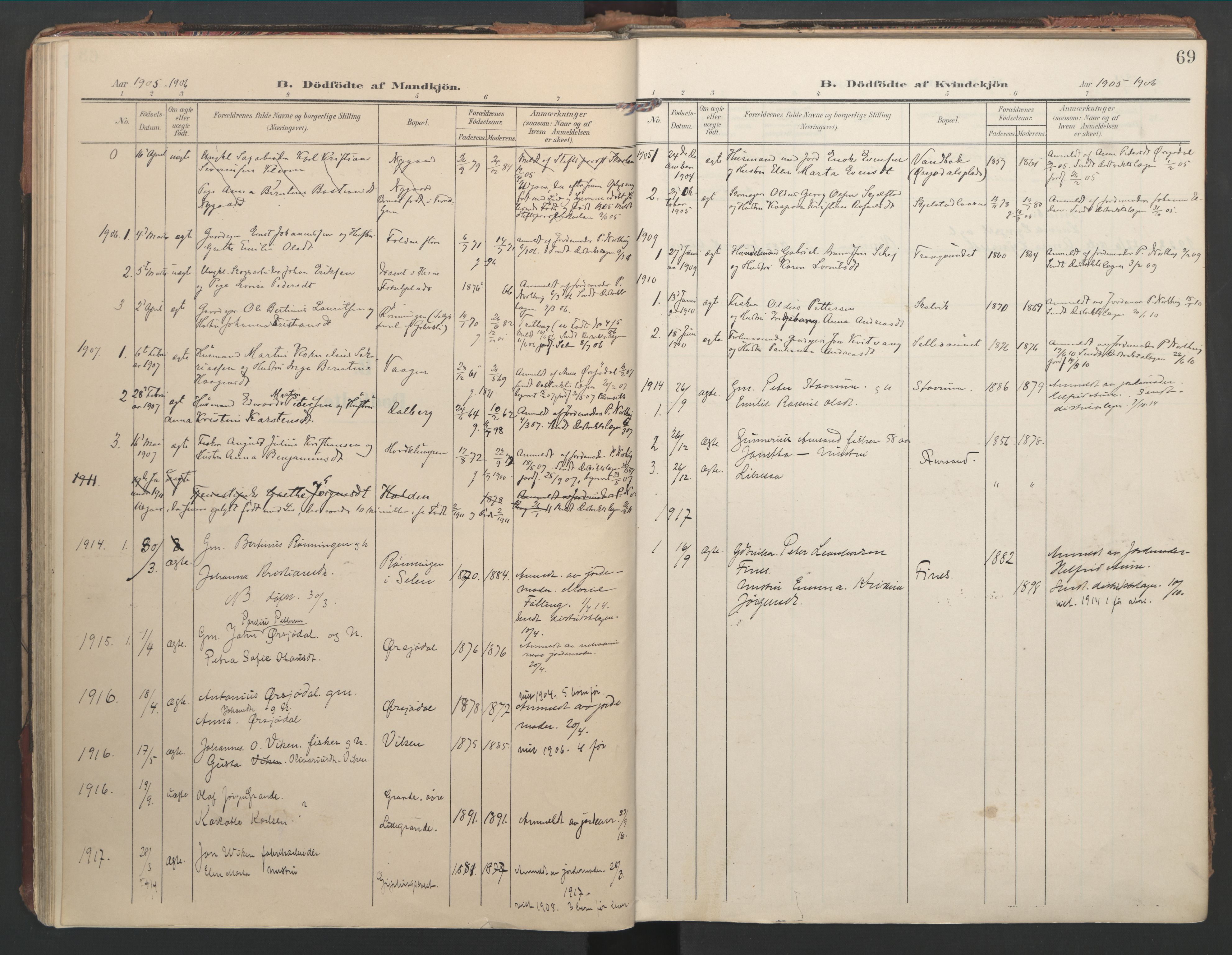Ministerialprotokoller, klokkerbøker og fødselsregistre - Nord-Trøndelag, SAT/A-1458/744/L0421: Parish register (official) no. 744A05, 1905-1930, p. 69