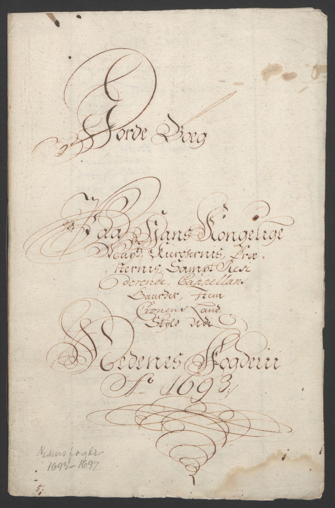 Rentekammeret inntil 1814, Reviderte regnskaper, Fogderegnskap, RA/EA-4092/R39/L2312: Fogderegnskap Nedenes, 1693-1695, p. 12