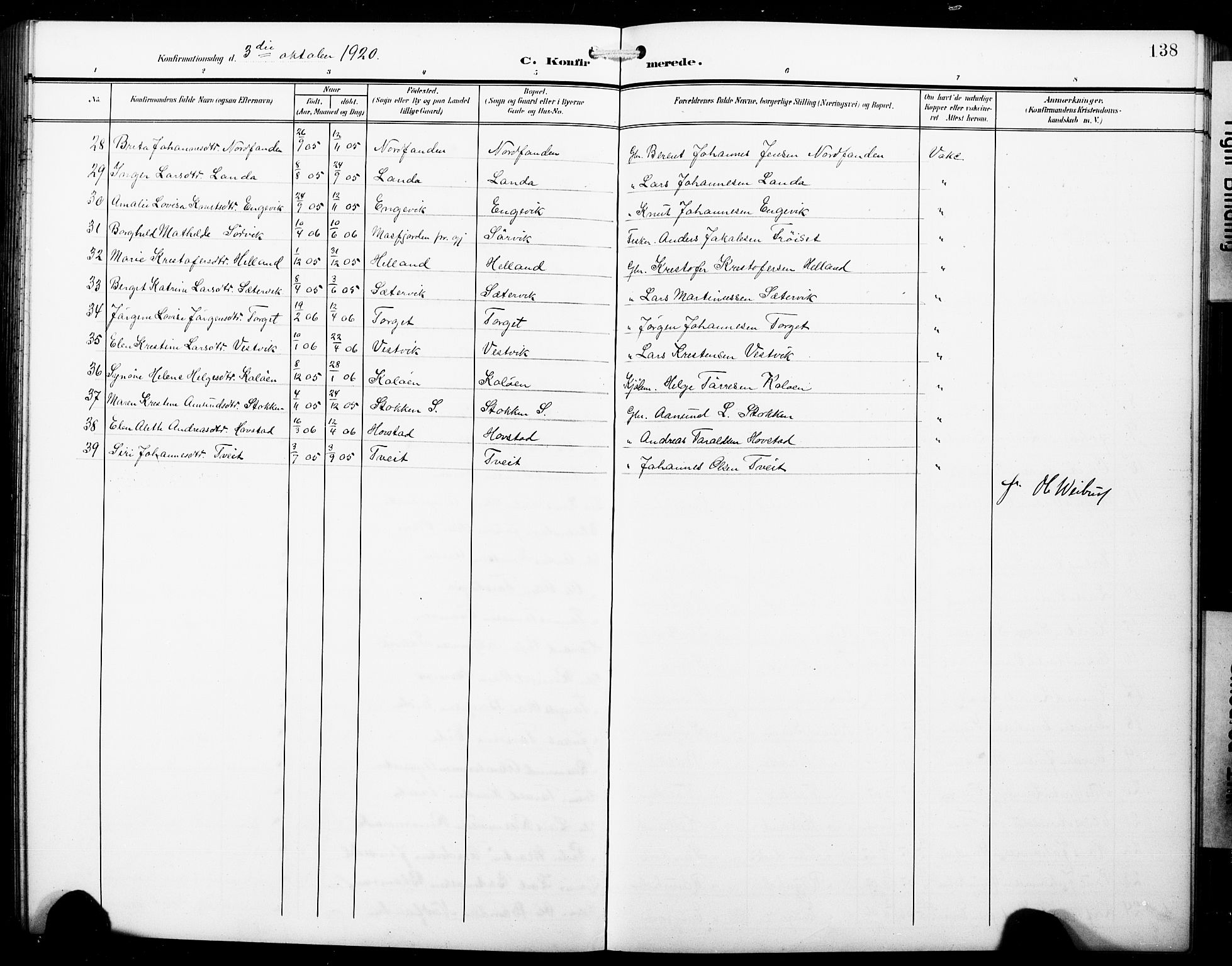 Fitjar sokneprestembete, SAB/A-99926: Parish register (copy) no. B 1, 1906-1928, p. 138