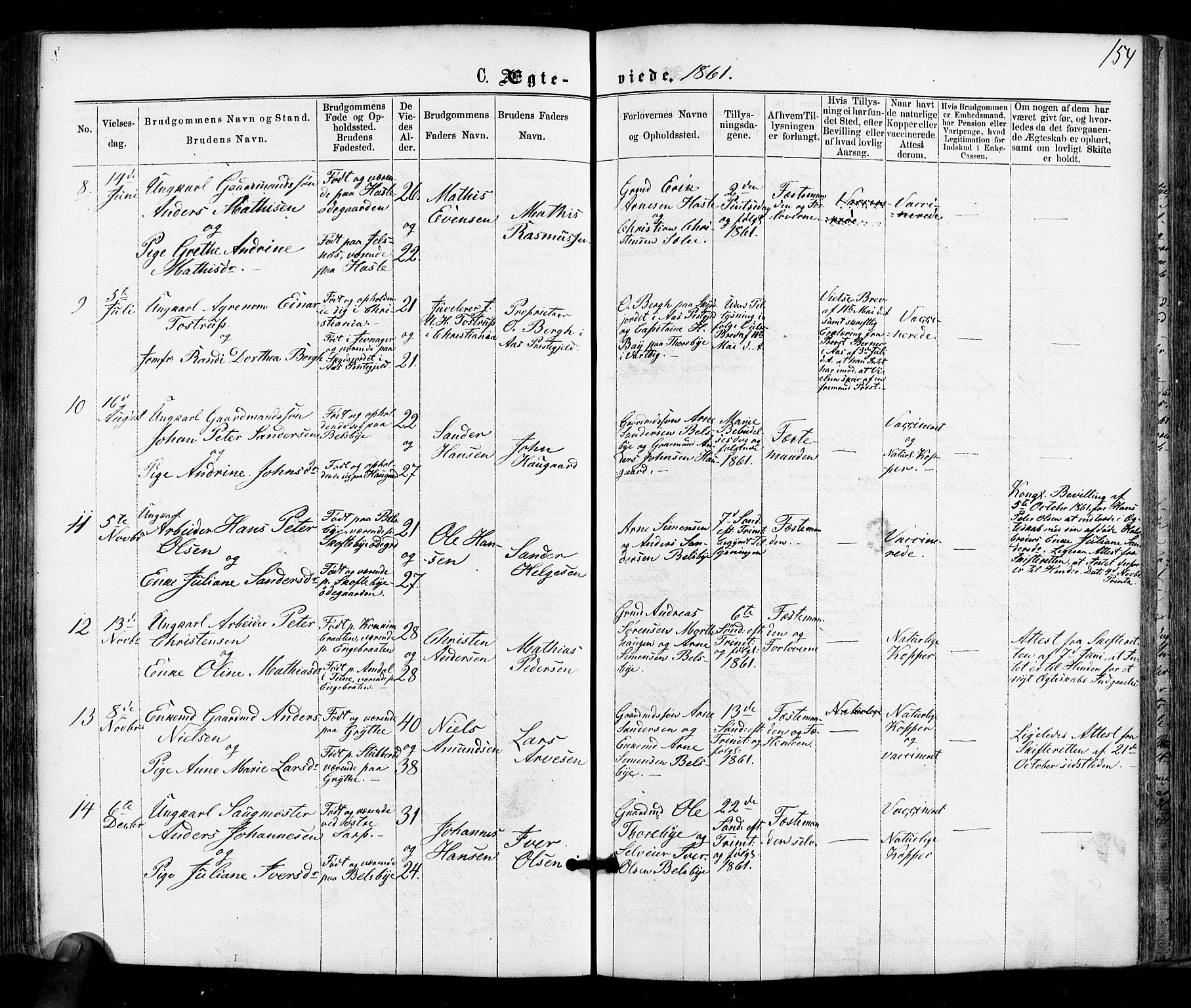 Varteig prestekontor Kirkebøker, SAO/A-10447a/F/Fa/L0001: Parish register (official) no. 1, 1861-1877, p. 154