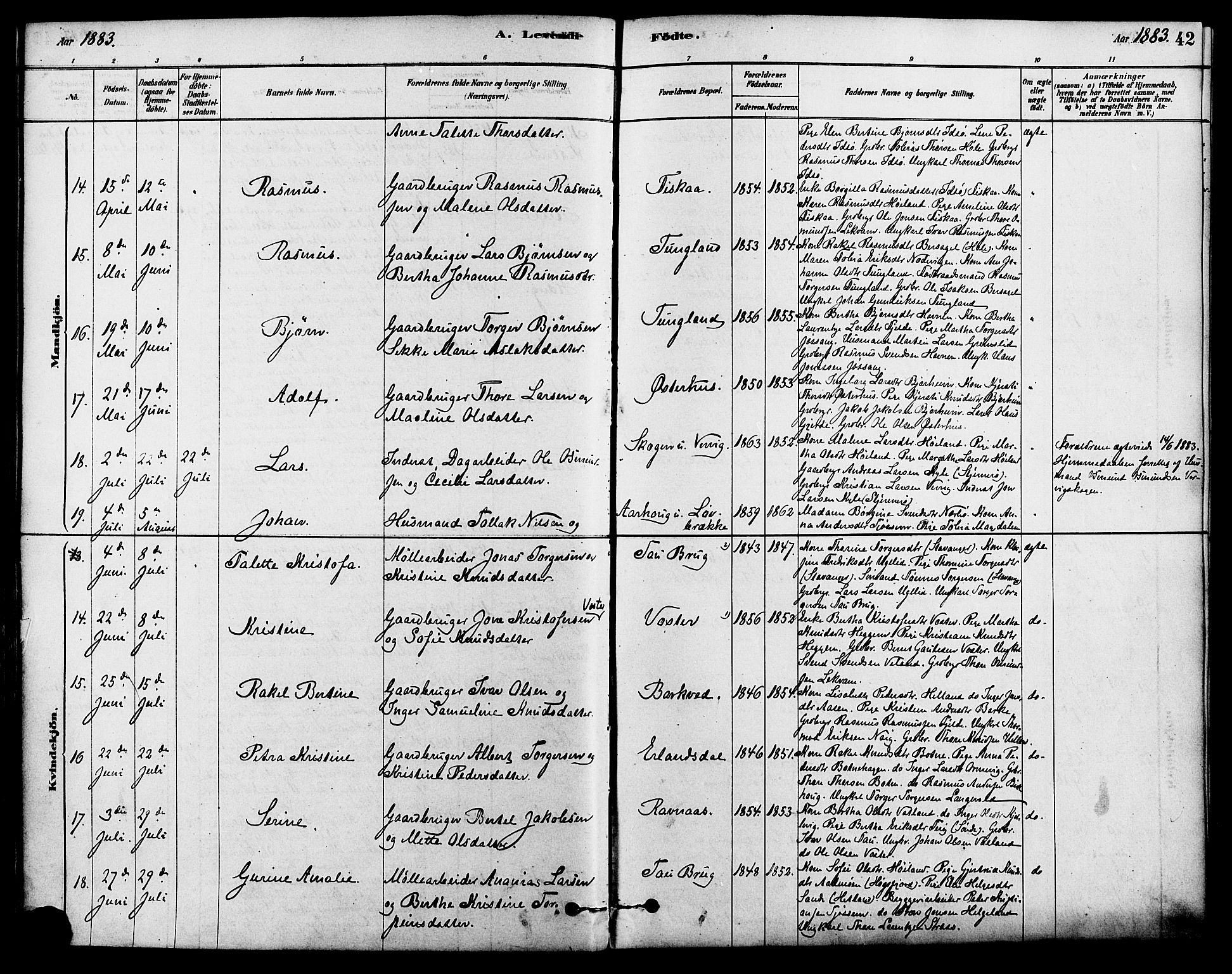 Strand sokneprestkontor, AV/SAST-A-101828/H/Ha/Haa/L0009: Parish register (official) no. A 9, 1877-1908, p. 42