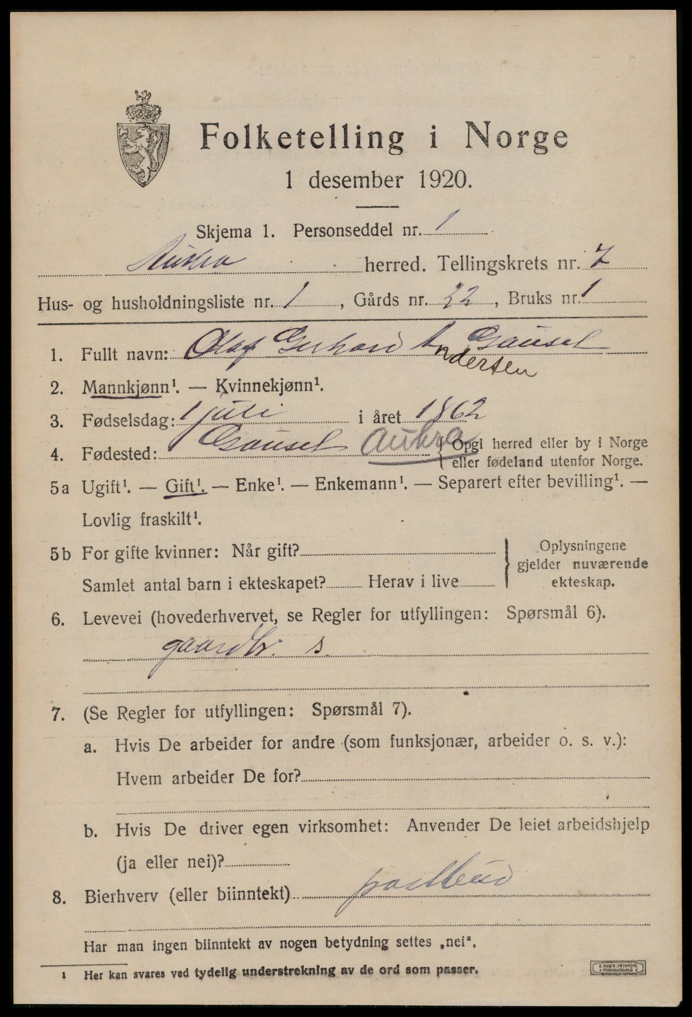SAT, 1920 census for Aukra, 1920, p. 4233