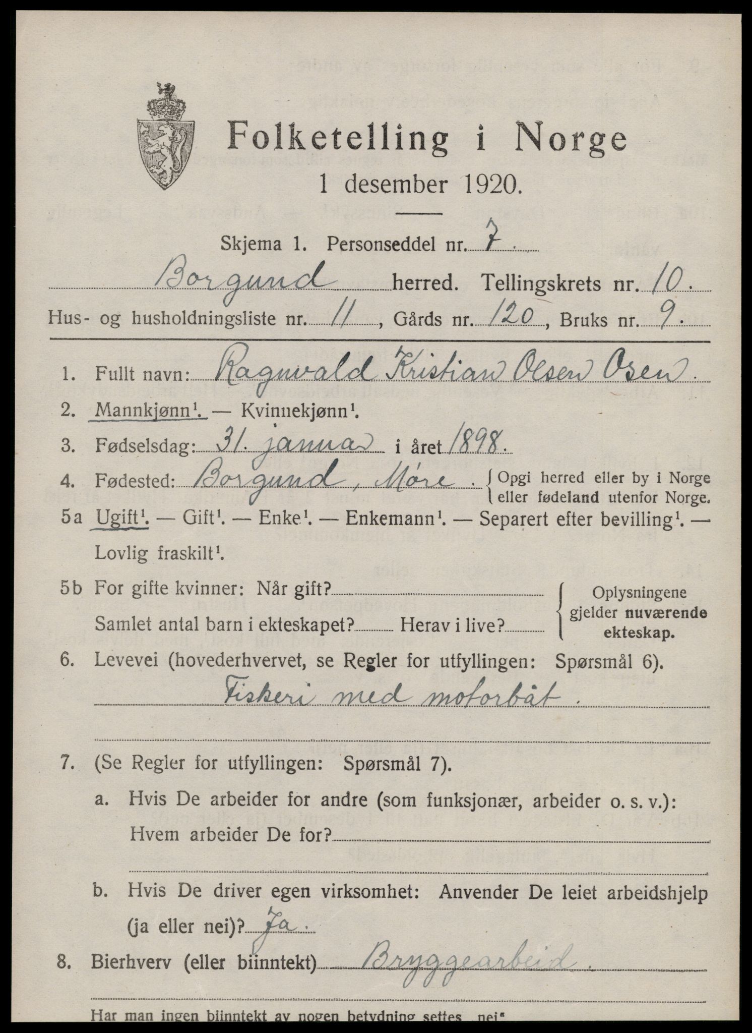 SAT, 1920 census for Borgund, 1920, p. 9310