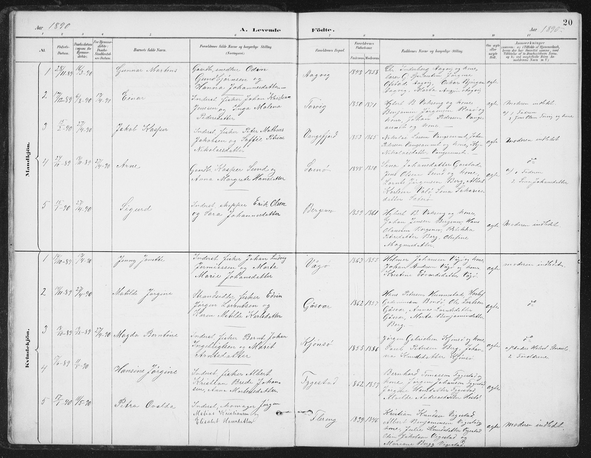 Ministerialprotokoller, klokkerbøker og fødselsregistre - Nord-Trøndelag, SAT/A-1458/786/L0687: Parish register (official) no. 786A03, 1888-1898, p. 20