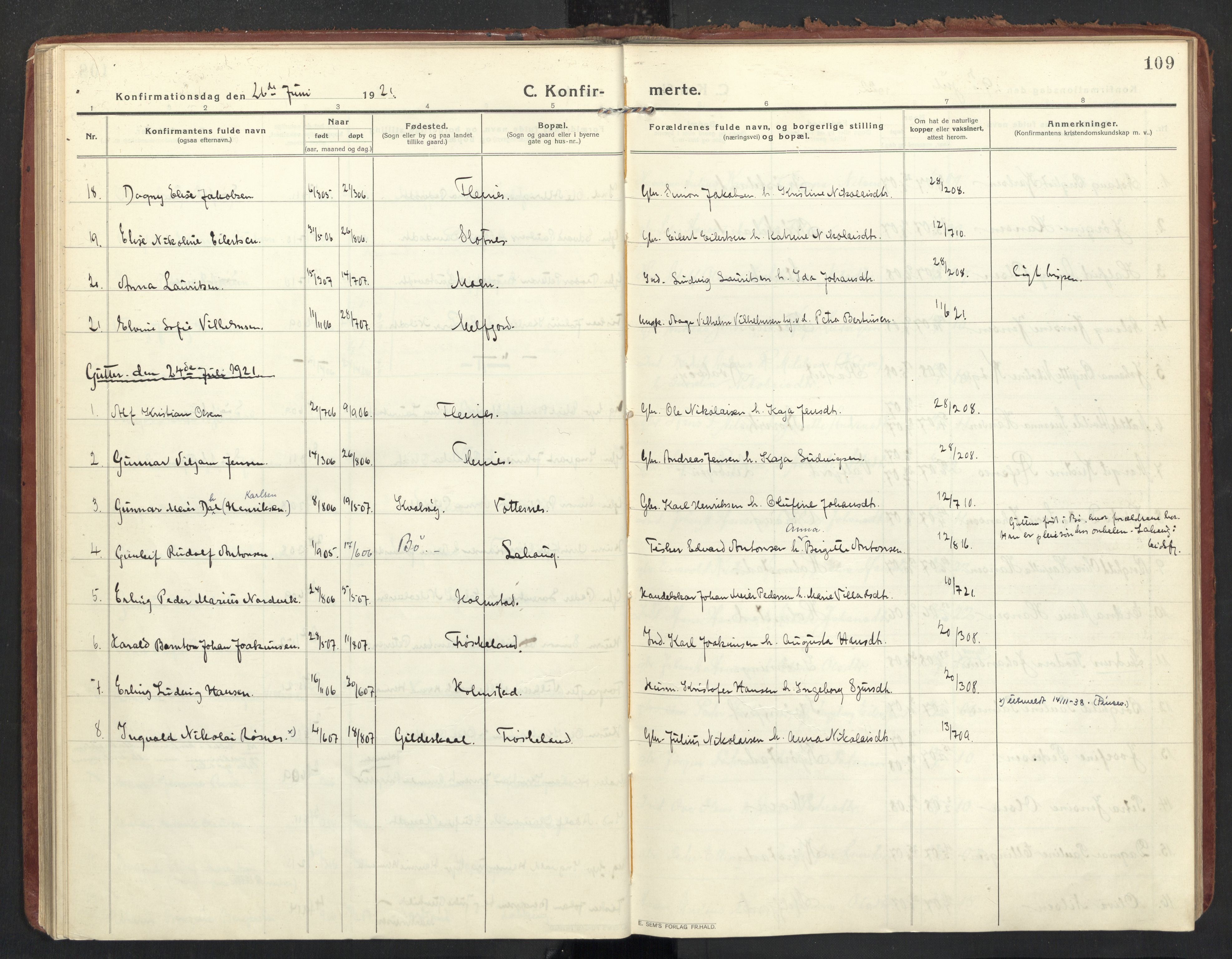 Ministerialprotokoller, klokkerbøker og fødselsregistre - Nordland, AV/SAT-A-1459/890/L1288: Parish register (official) no. 890A03, 1915-1925, p. 109