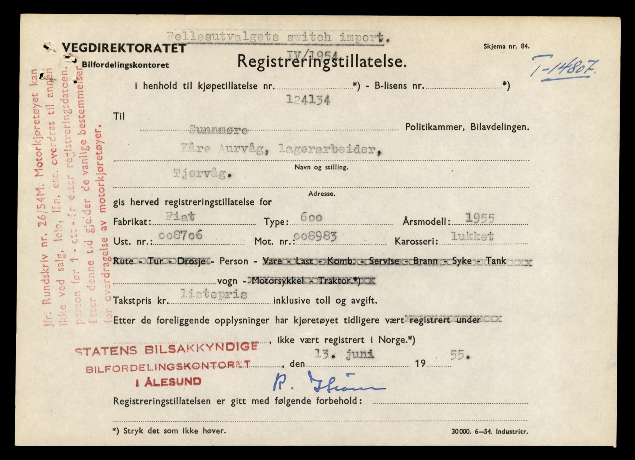 Møre og Romsdal vegkontor - Ålesund trafikkstasjon, AV/SAT-A-4099/F/Fe/L0048: Registreringskort for kjøretøy T 14721 - T 14863, 1927-1998, p. 1857