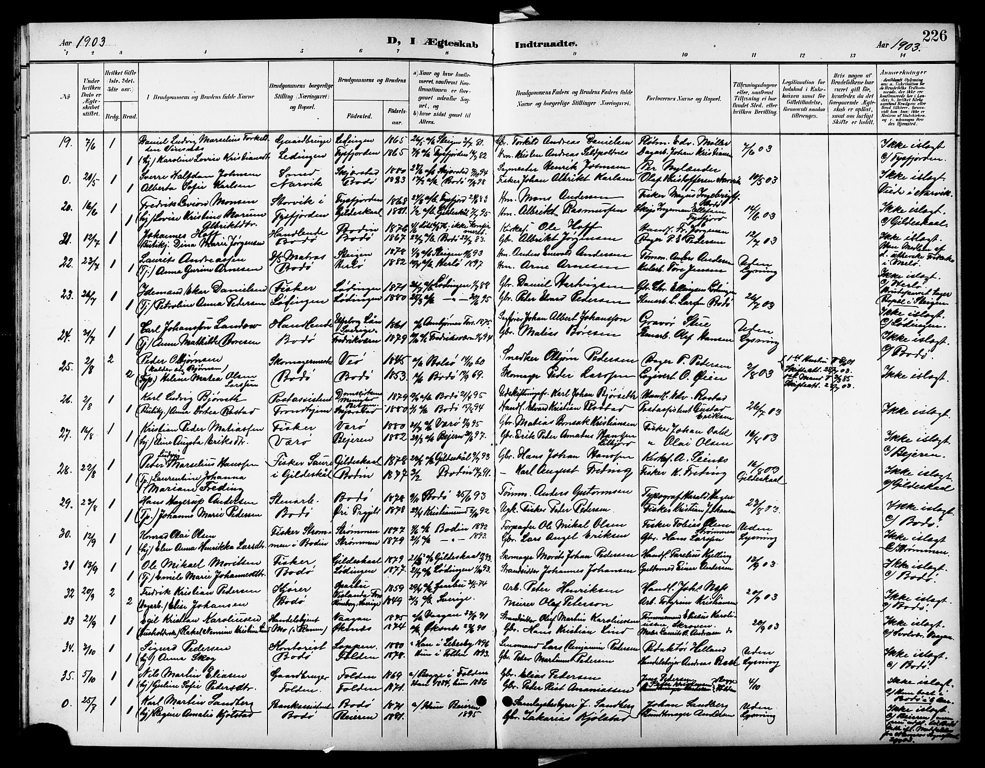 Ministerialprotokoller, klokkerbøker og fødselsregistre - Nordland, SAT/A-1459/801/L0033: Parish register (copy) no. 801C08, 1898-1910, p. 226