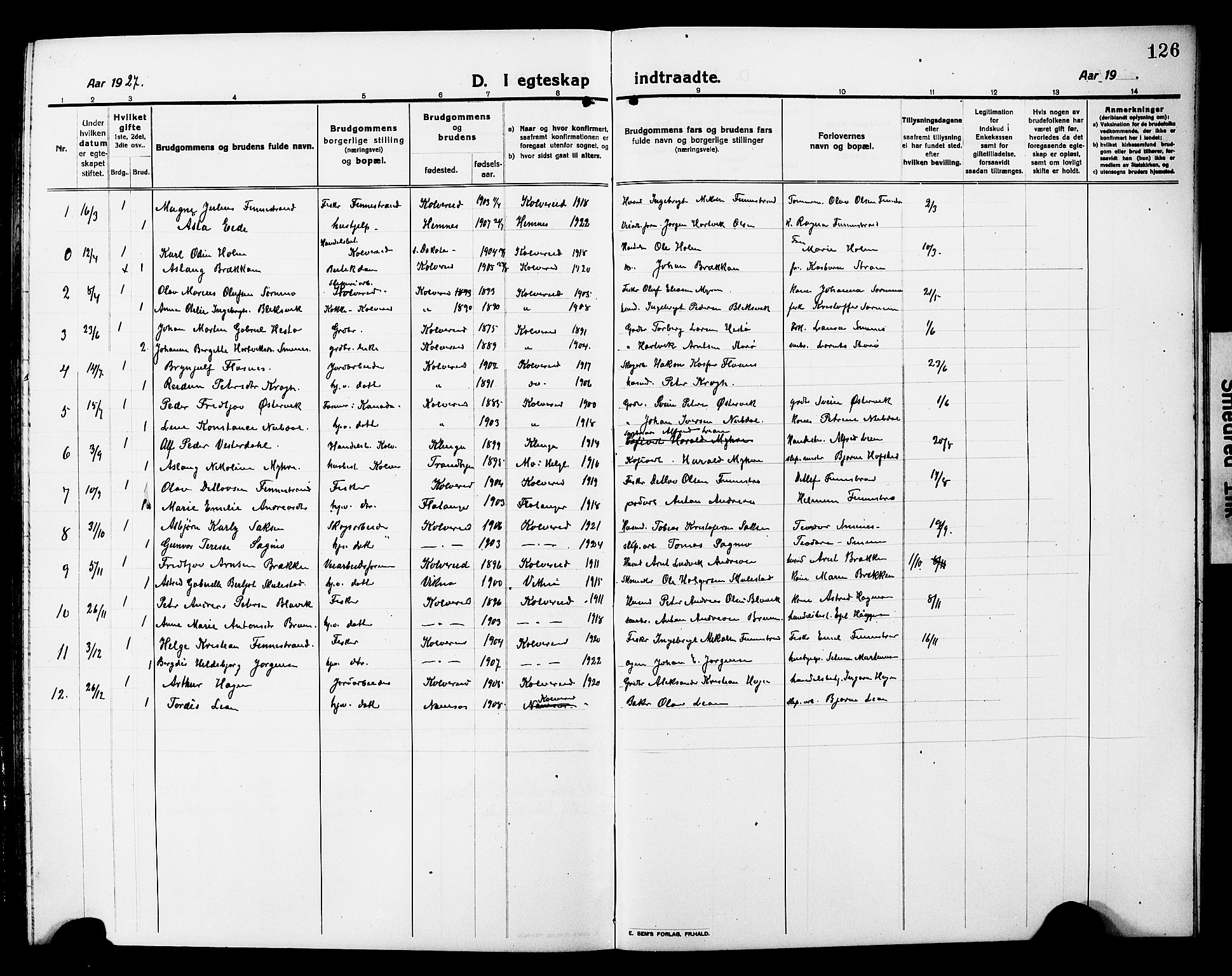 Ministerialprotokoller, klokkerbøker og fødselsregistre - Nord-Trøndelag, AV/SAT-A-1458/780/L0653: Parish register (copy) no. 780C05, 1911-1927, p. 126