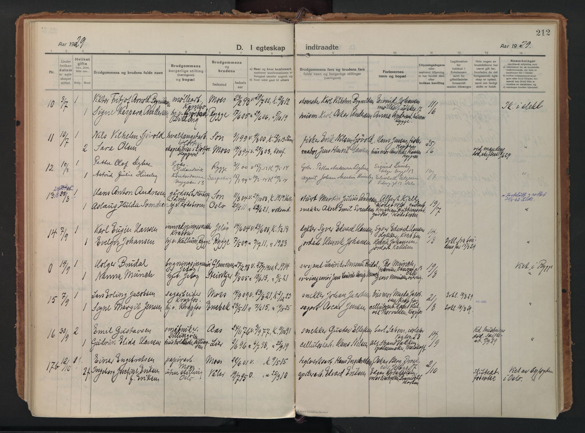 Moss prestekontor Kirkebøker, AV/SAO-A-2003/F/Fc/L0004: Parish register (official) no. III 4, 1915-1929, p. 212
