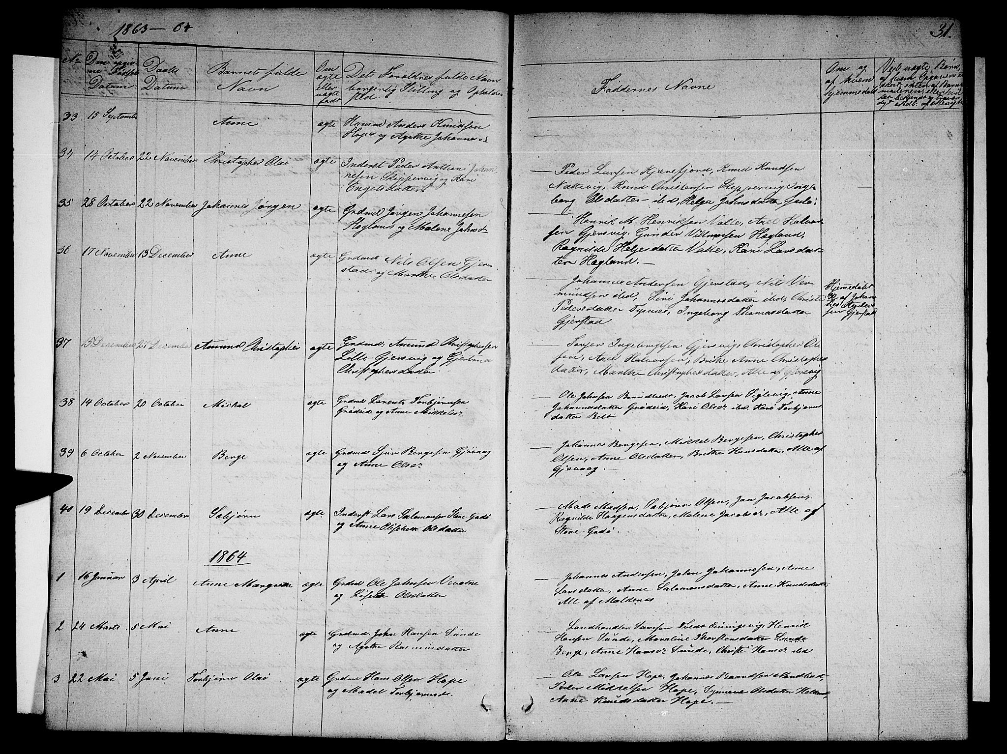 Tysnes sokneprestembete, SAB/A-78601/H/Hab: Parish register (copy) no. B 1, 1855-1877, p. 31