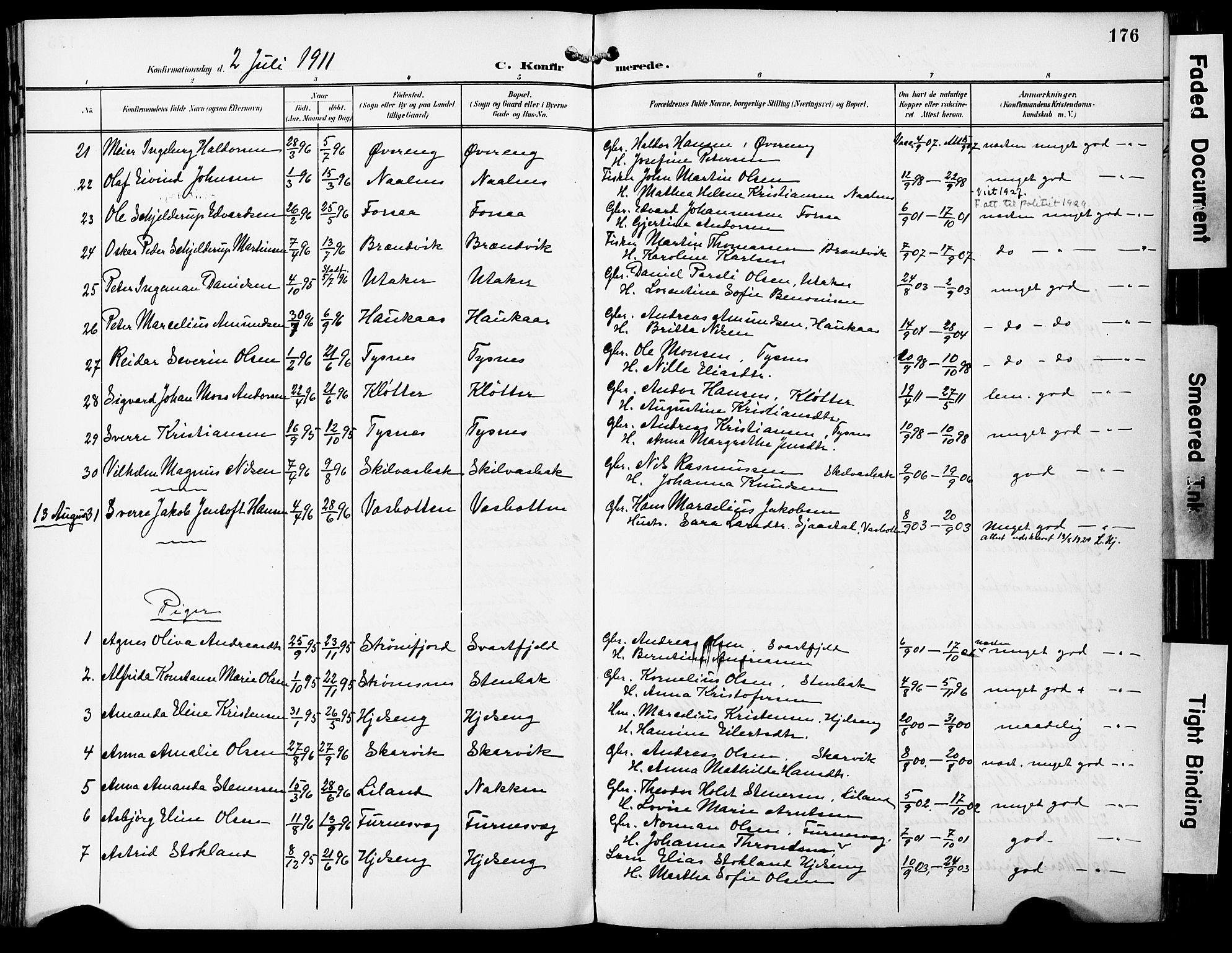 Ministerialprotokoller, klokkerbøker og fødselsregistre - Nordland, SAT/A-1459/859/L0848: Parish register (official) no. 859A08, 1900-1912, p. 176