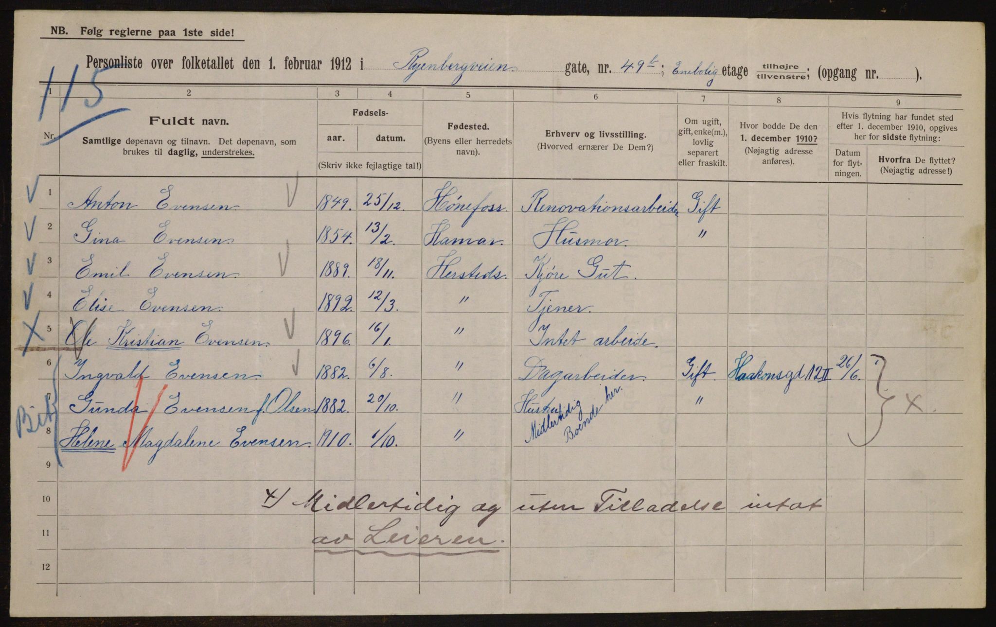 OBA, Municipal Census 1912 for Kristiania, 1912, p. 86081