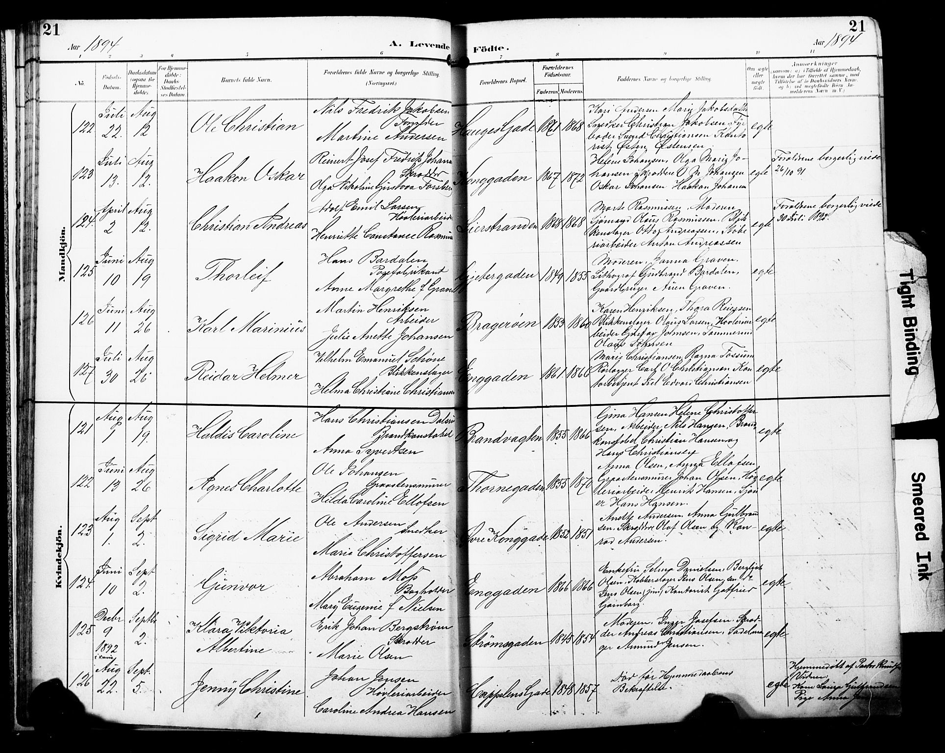 Bragernes kirkebøker, SAKO/A-6/F/Fb/L0008: Parish register (official) no. II 8, 1894-1902, p. 21