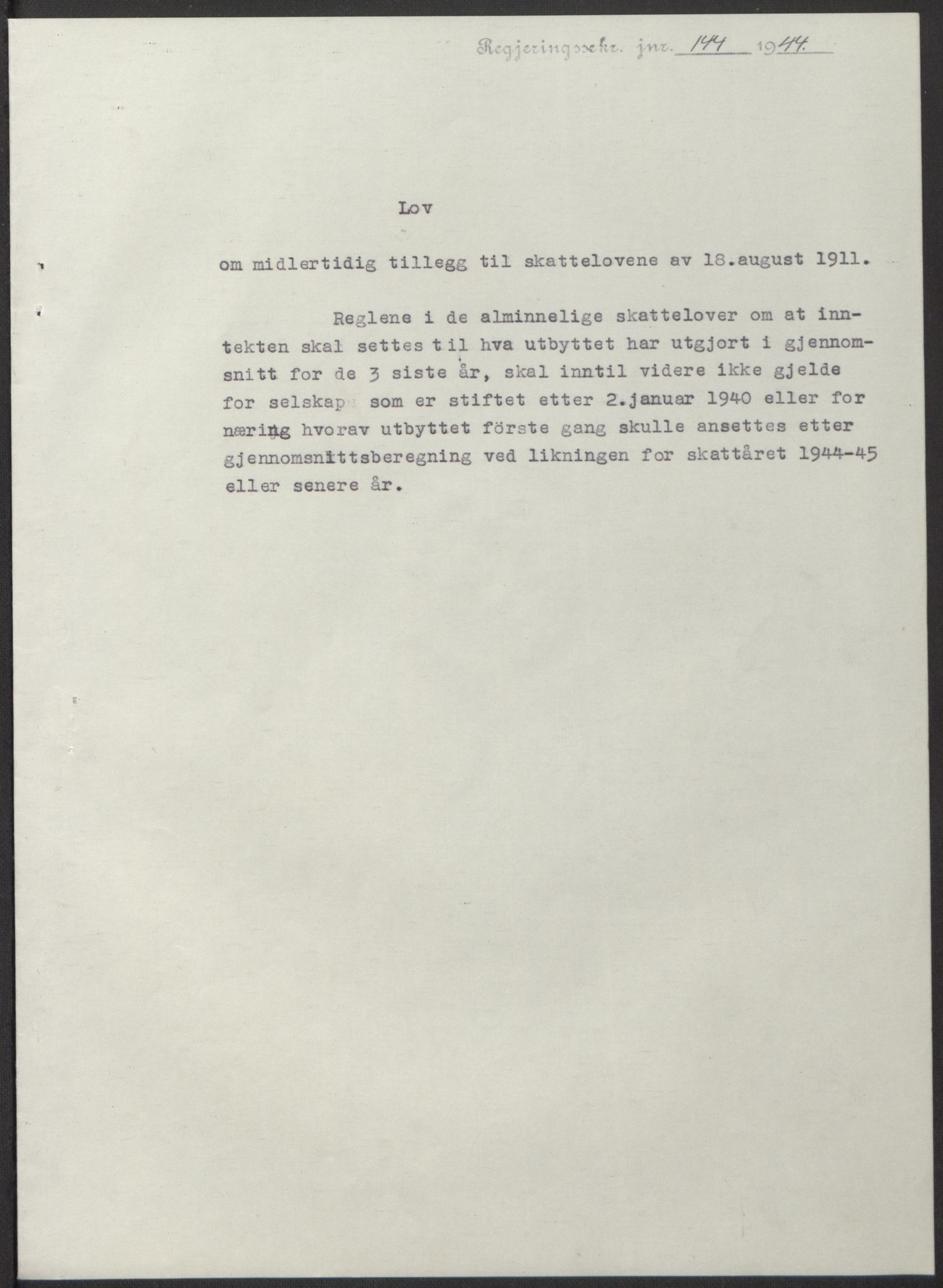 NS-administrasjonen 1940-1945 (Statsrådsekretariatet, de kommisariske statsråder mm), AV/RA-S-4279/D/Db/L0100: Lover, 1944, p. 274