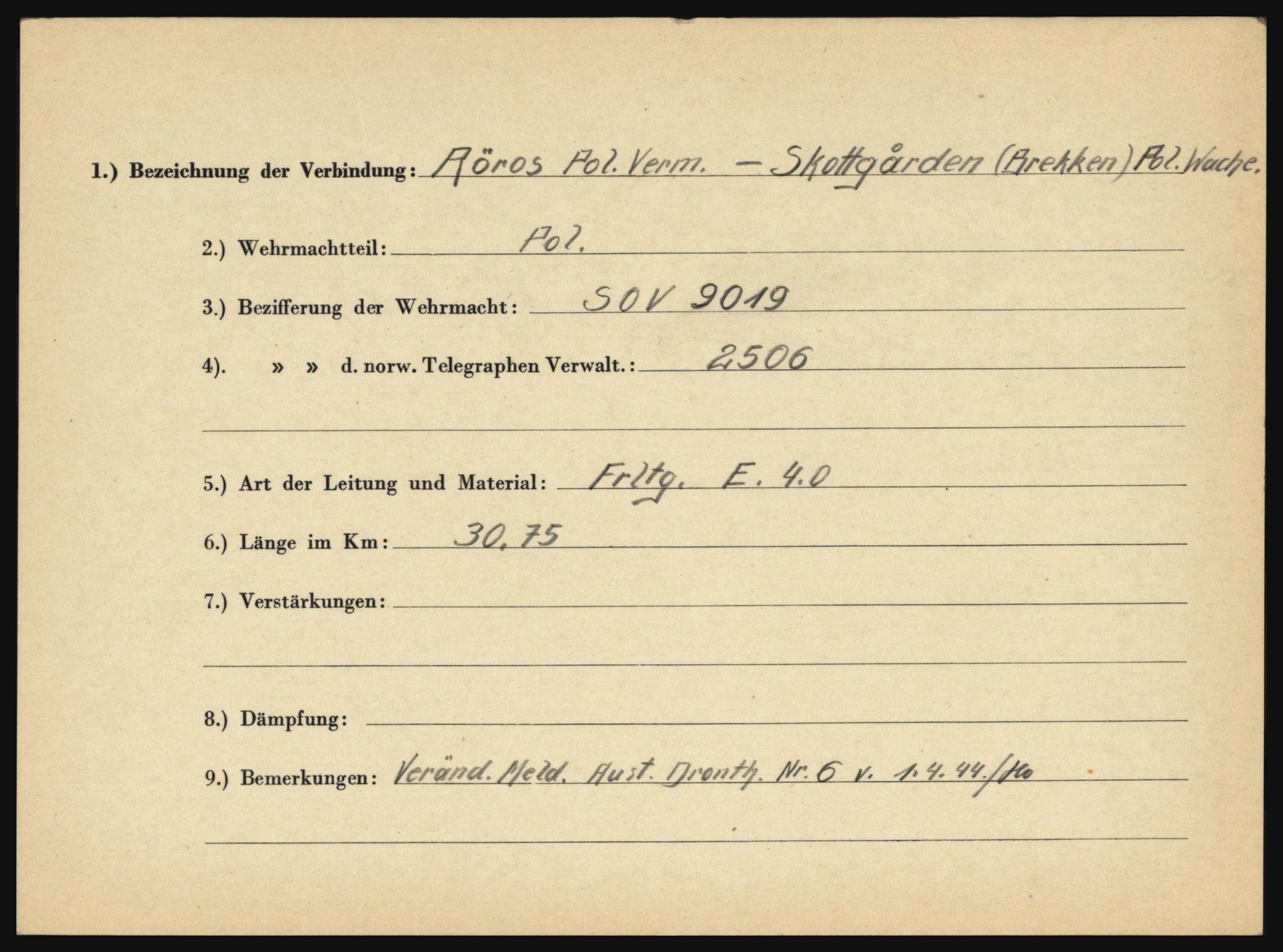 Tyske arkiver, Organisation Todt (OT), Einsatzgruppe Wiking, AV/RA-RAFA-2188/1/O/O12/L0003: Kartotek over tyske telefon- og fjernskriverlinjer i Norge, 1940-1945, p. 30