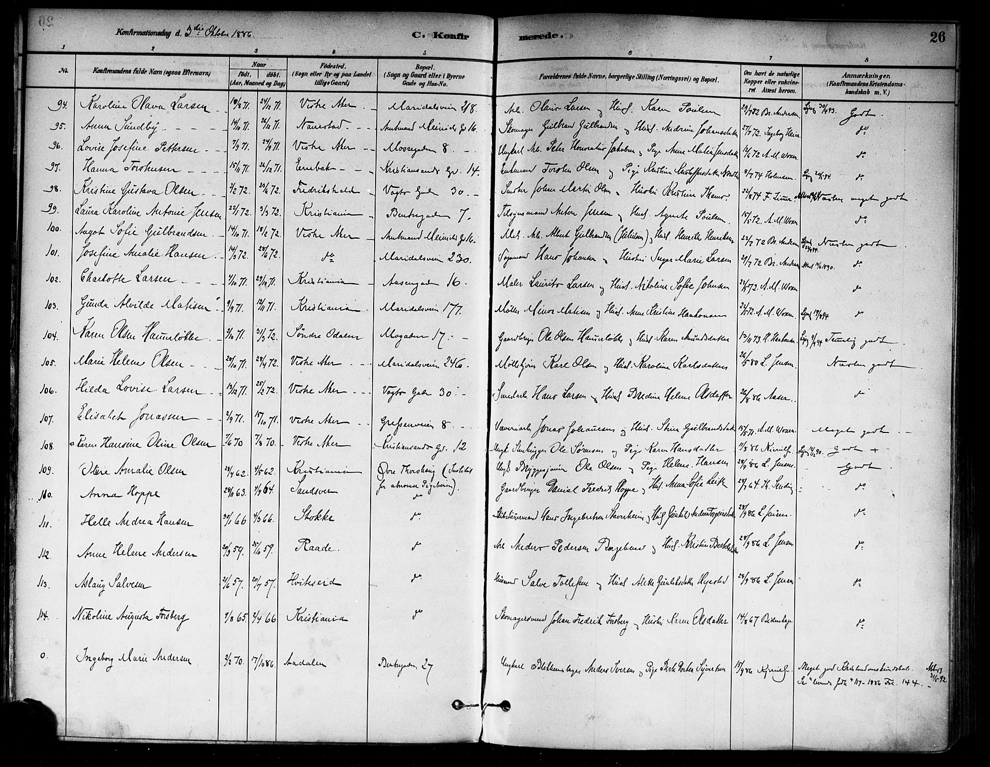 Sagene prestekontor Kirkebøker, SAO/A-10796/F/L0002: Parish register (official) no. 2, 1880-1897, p. 26