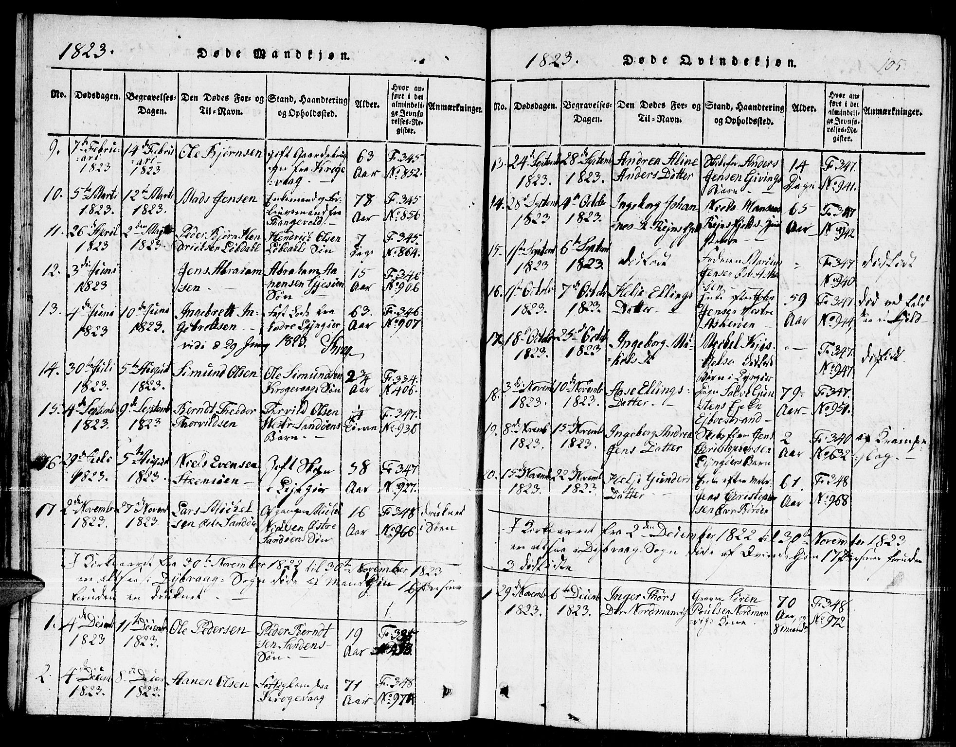 Dypvåg sokneprestkontor, SAK/1111-0007/F/Fb/Fba/L0009: Parish register (copy) no. B 9, 1816-1842, p. 105